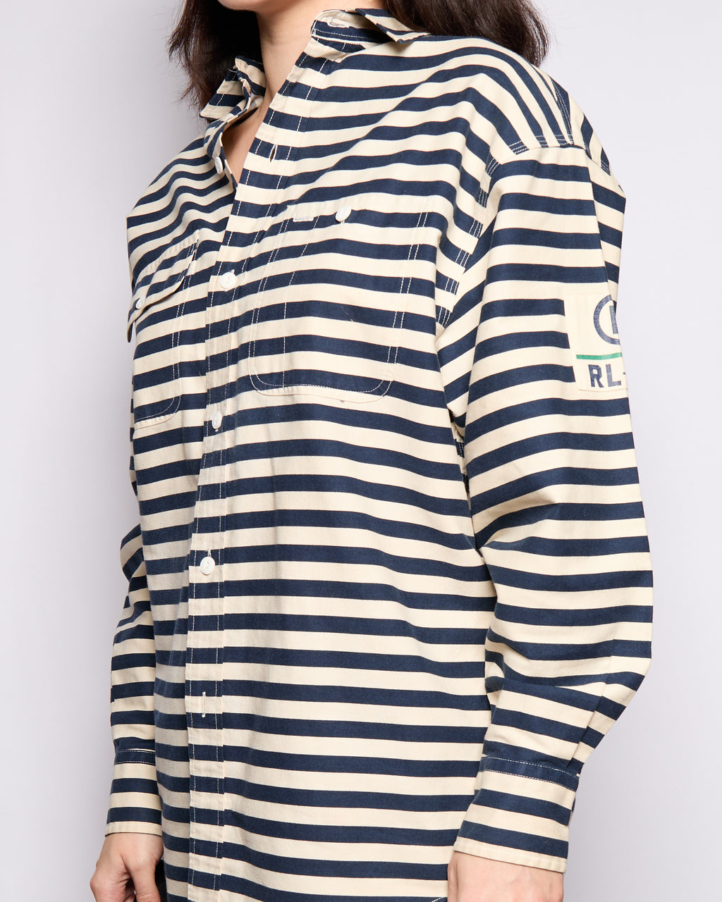 Ralph Lauren Cream Navy Striped Button Up