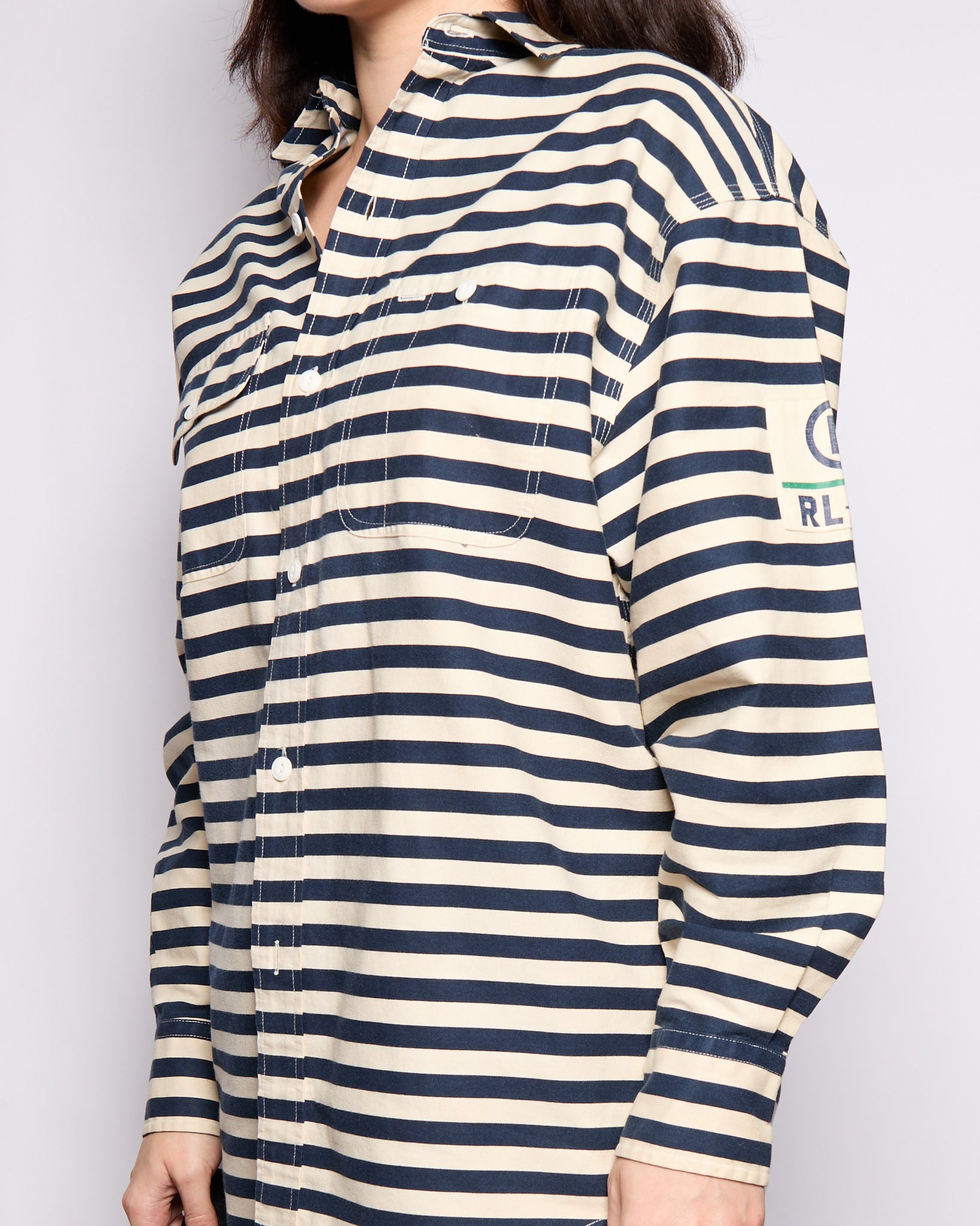 Ralph Lauren Cream Navy Striped Button Up