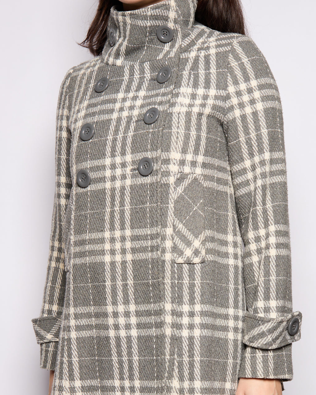 Vintage Grey Plaid Funnel Neck Coat