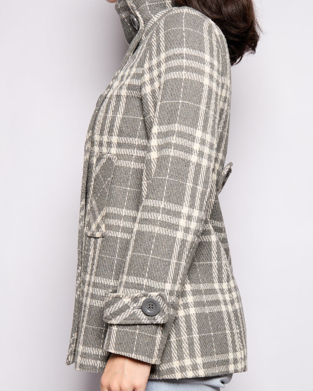 Vintage Grey Plaid Funnel Neck Coat