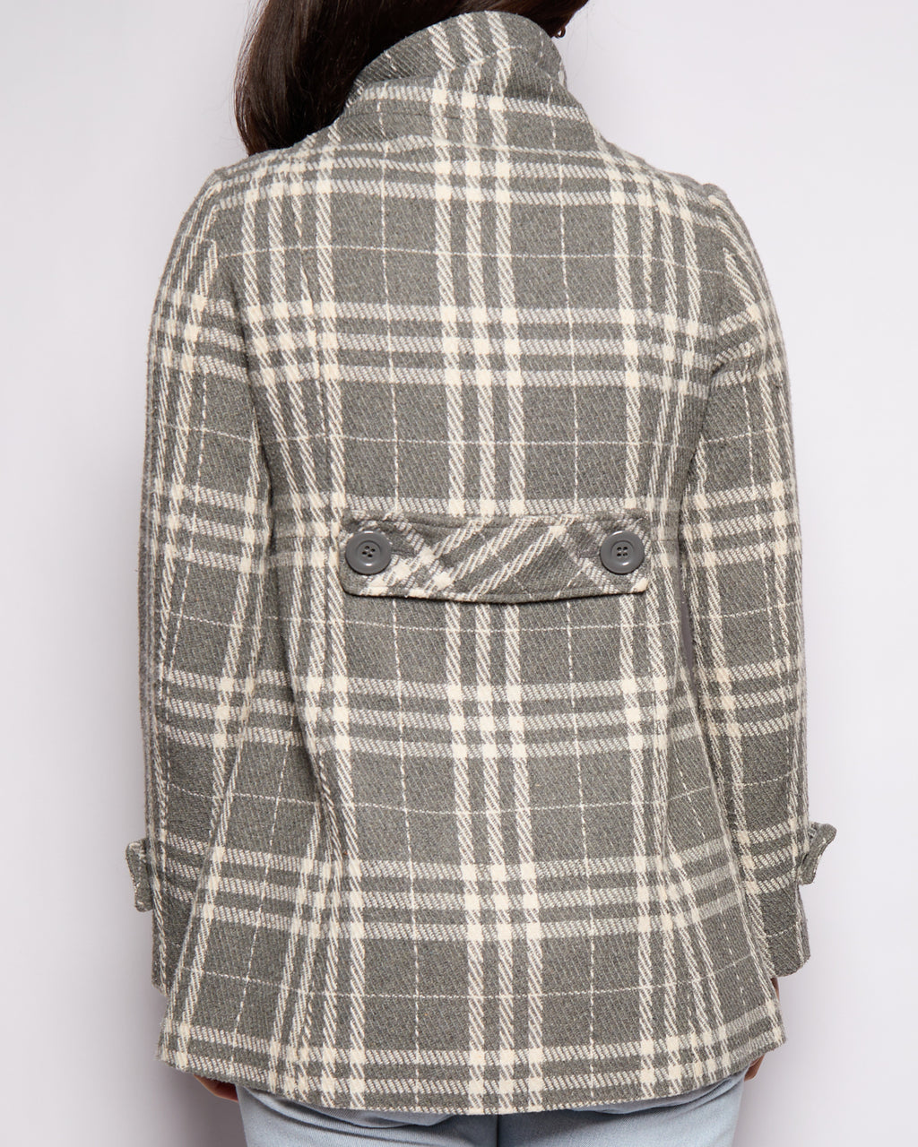Vintage Grey Plaid Funnel Neck Coat