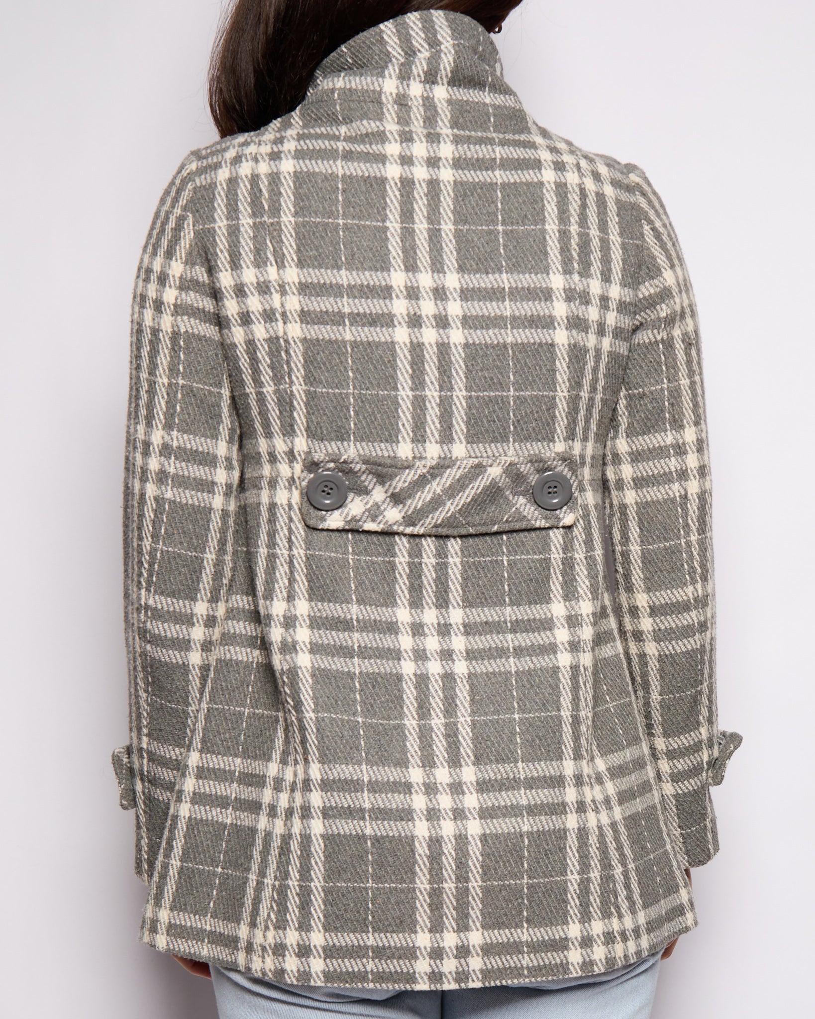 Vintage Grey Plaid Funnel Neck Coat