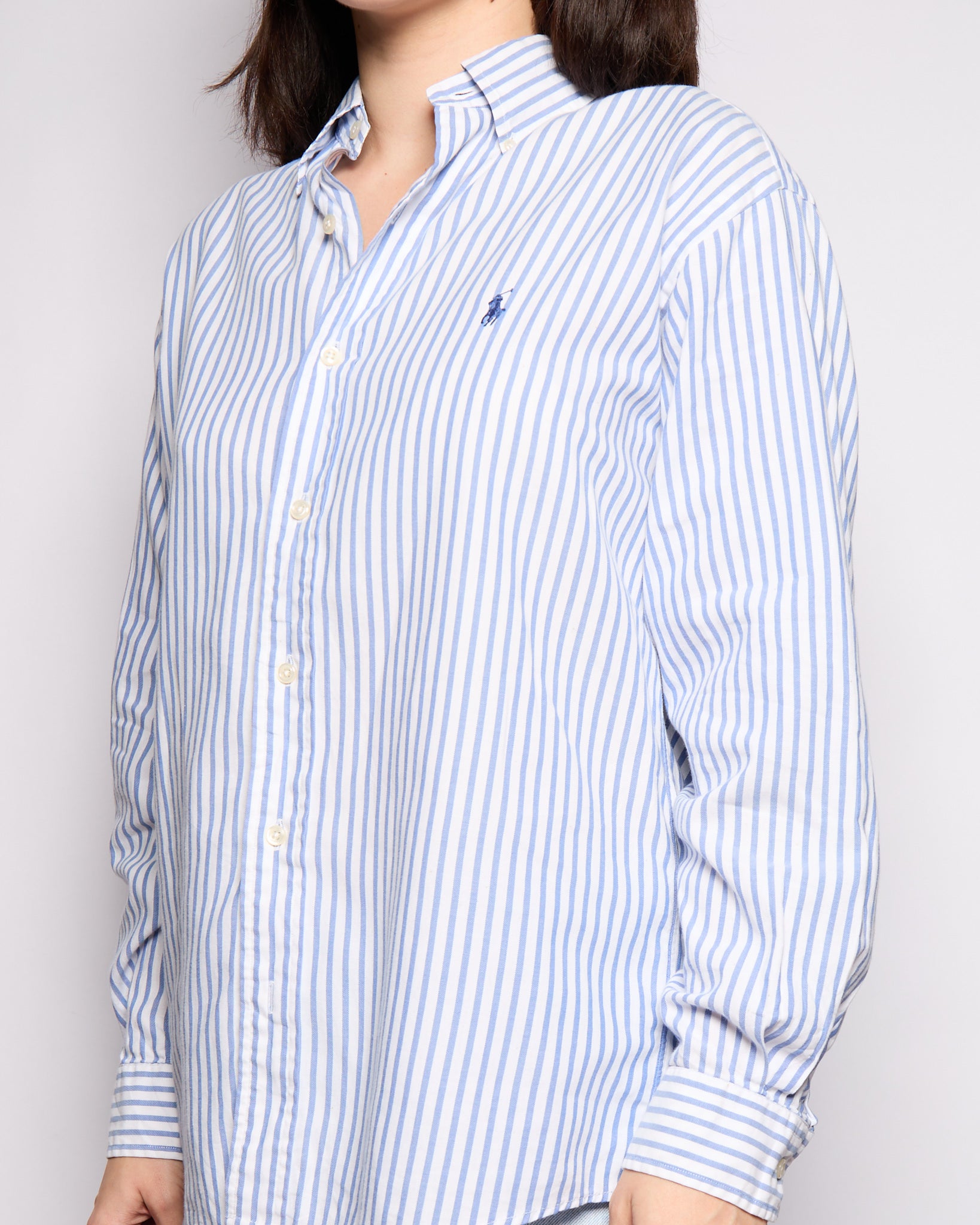 Vintage Ralph Lauren Blue White Striped Button Down