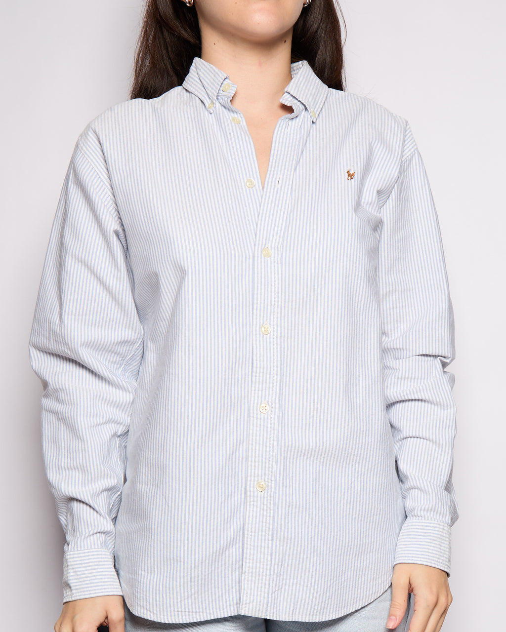 90’s Ralph Lauren Blue White Striped Button Down, Size M L