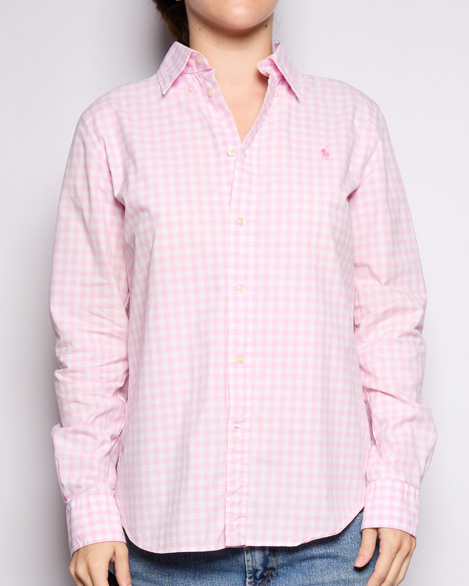 00's Ralph Lauren Pink White Gingham Oxford Shirt