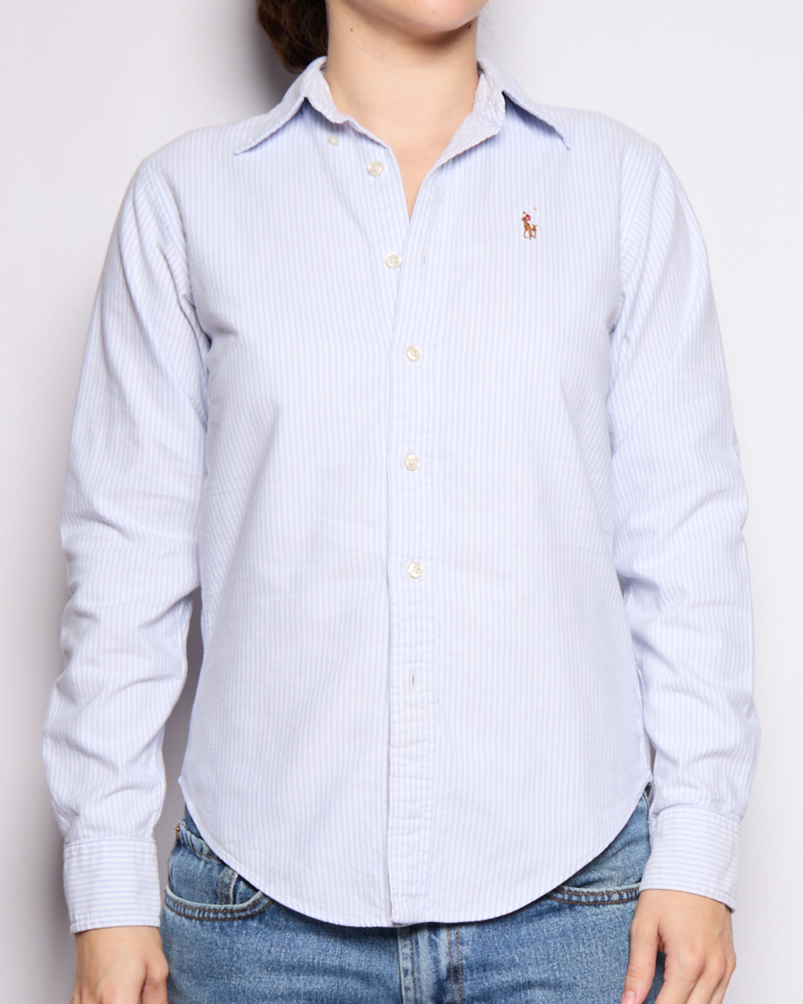 90’s Ralph Lauren Blue White Striped Oxford Button Down