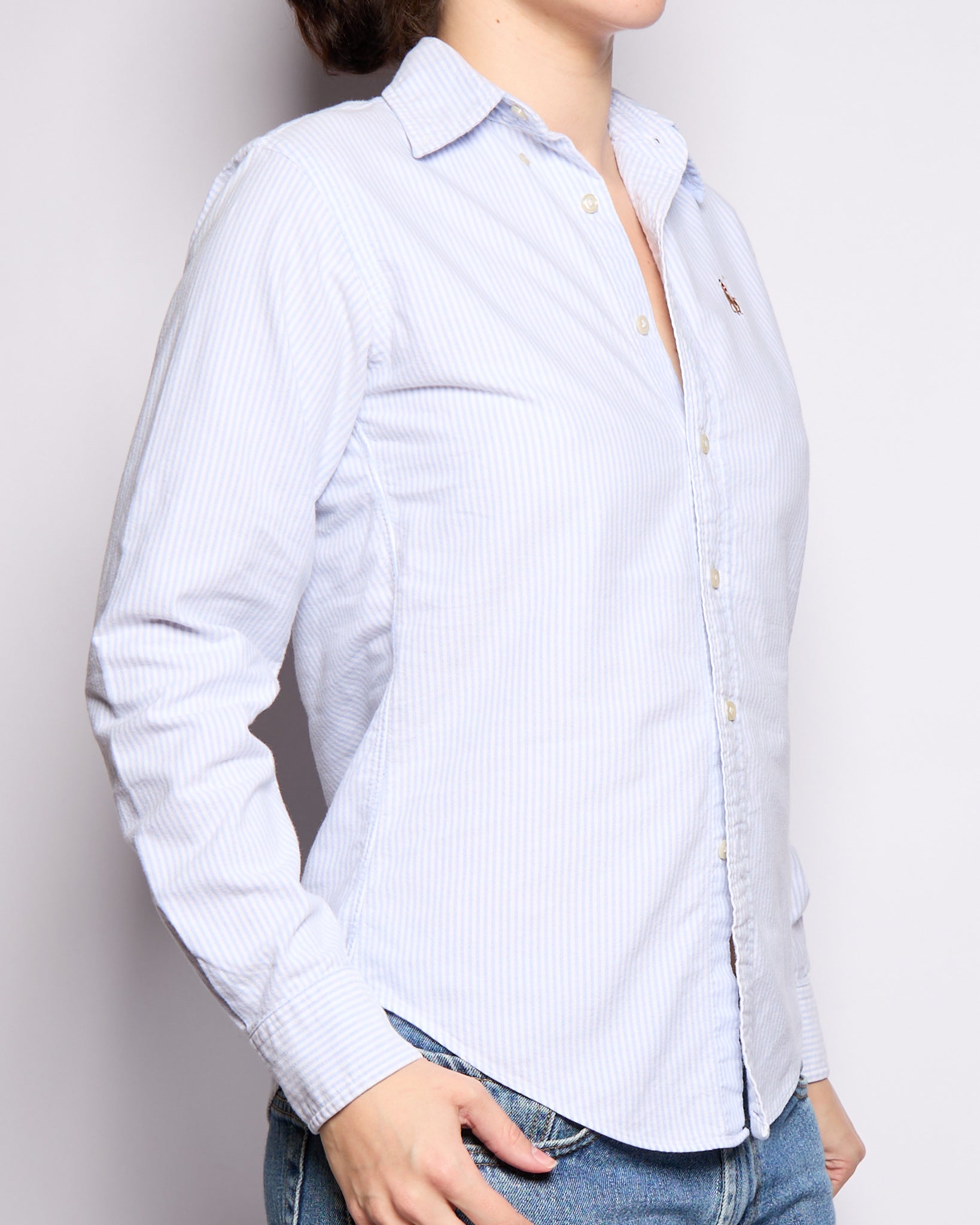 90’s Ralph Lauren Blue White Striped Oxford Button Down