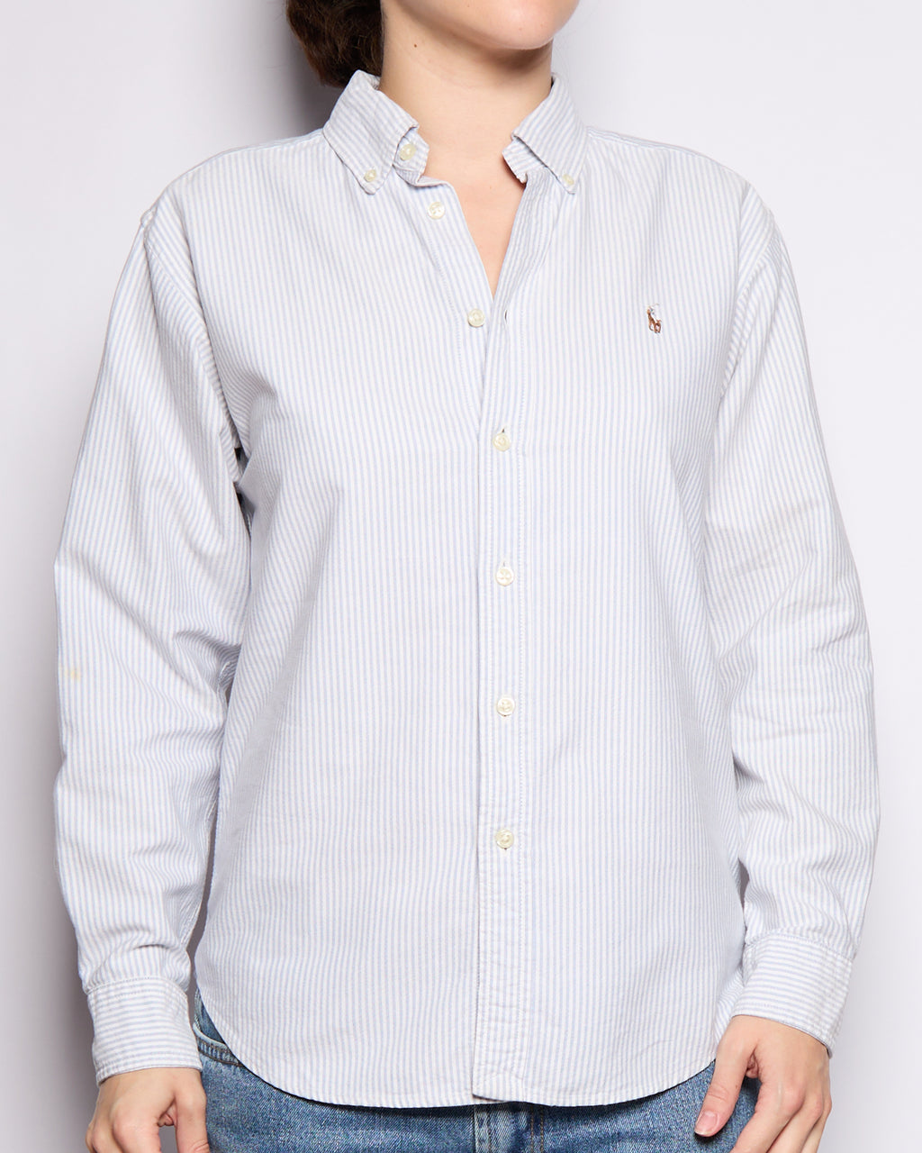 90’s Ralph Lauren Blue White Striped Oxford Button Down