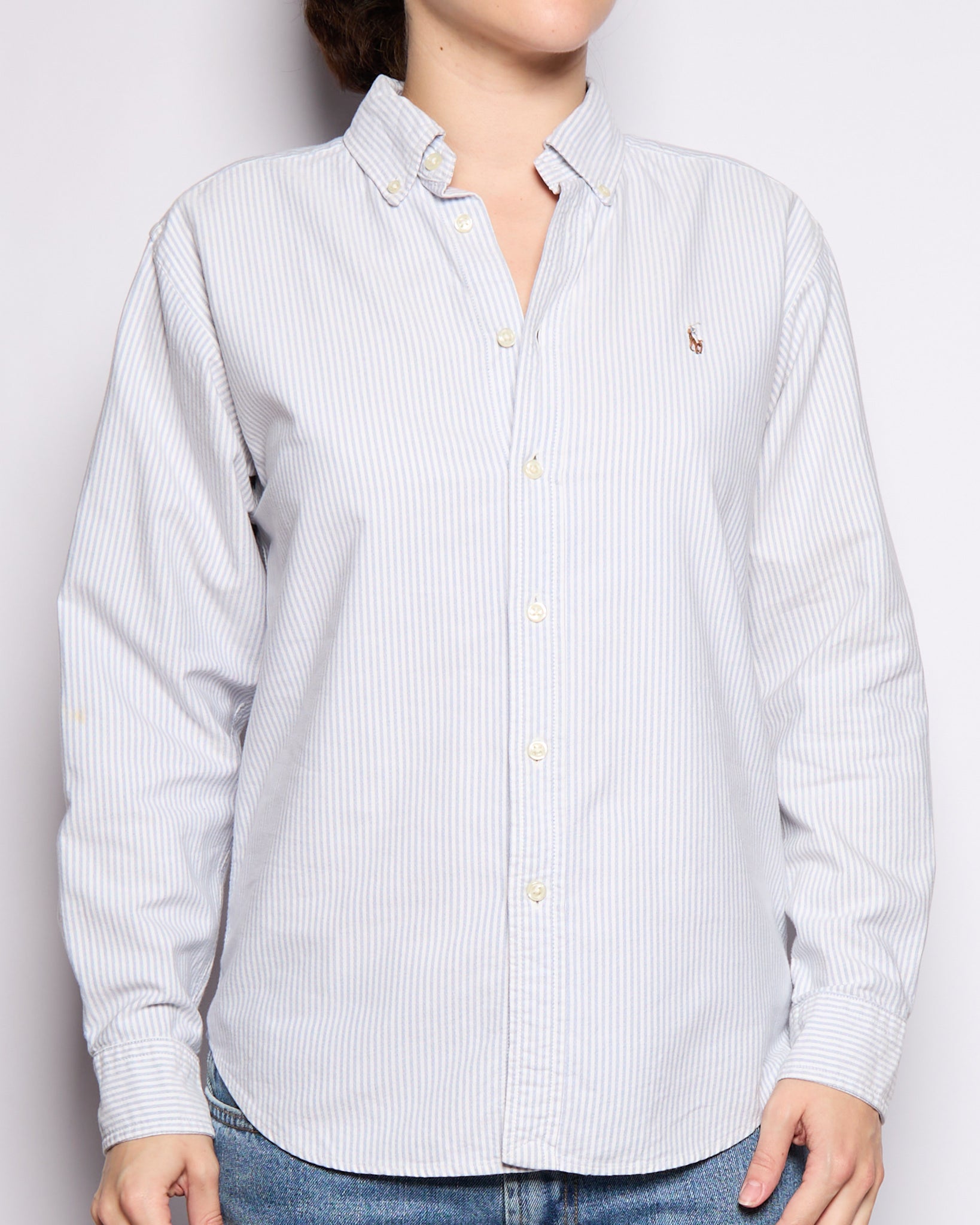 90’s Ralph Lauren Blue White Striped Oxford Button Down