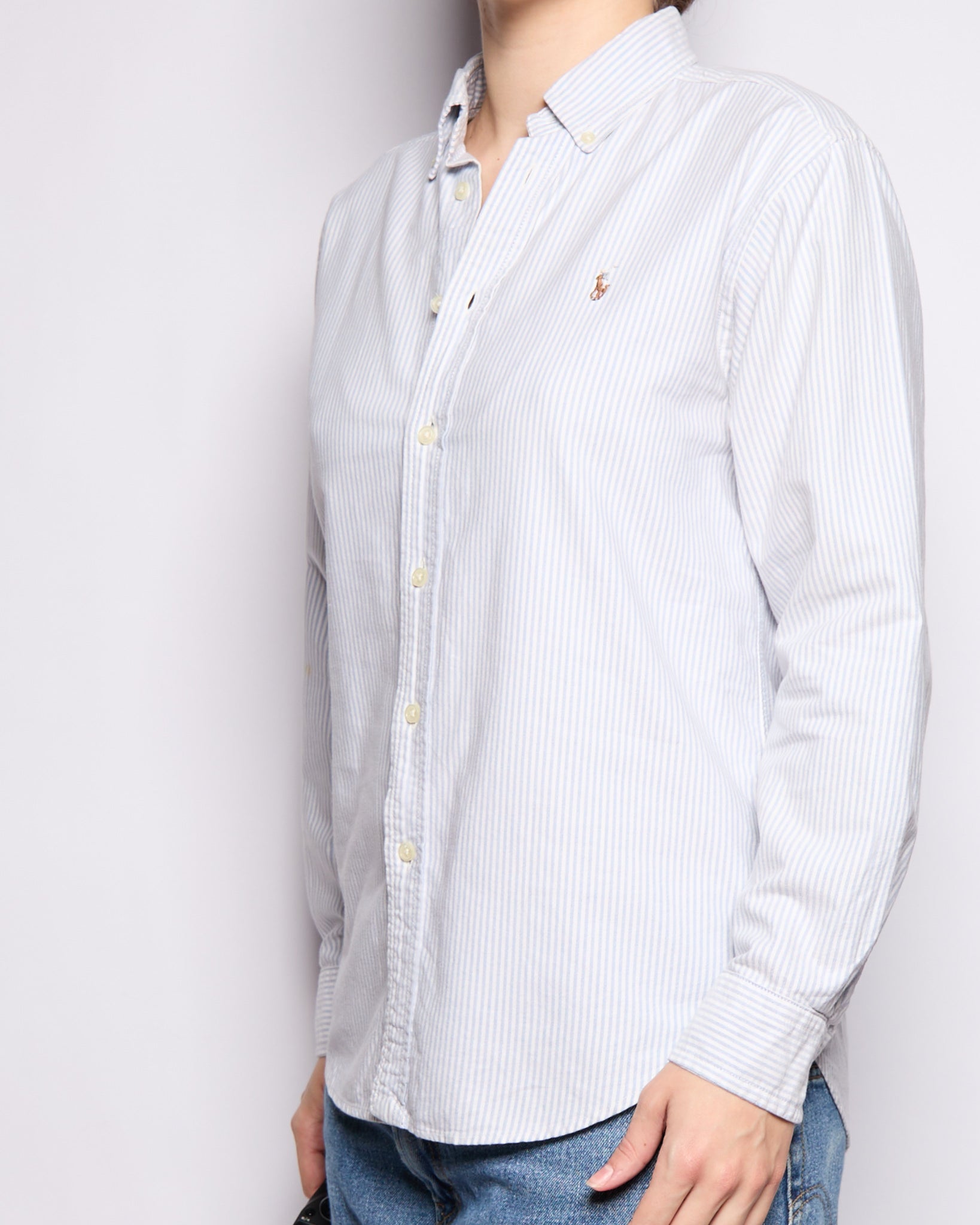 90’s Ralph Lauren Blue White Striped Oxford Button Down