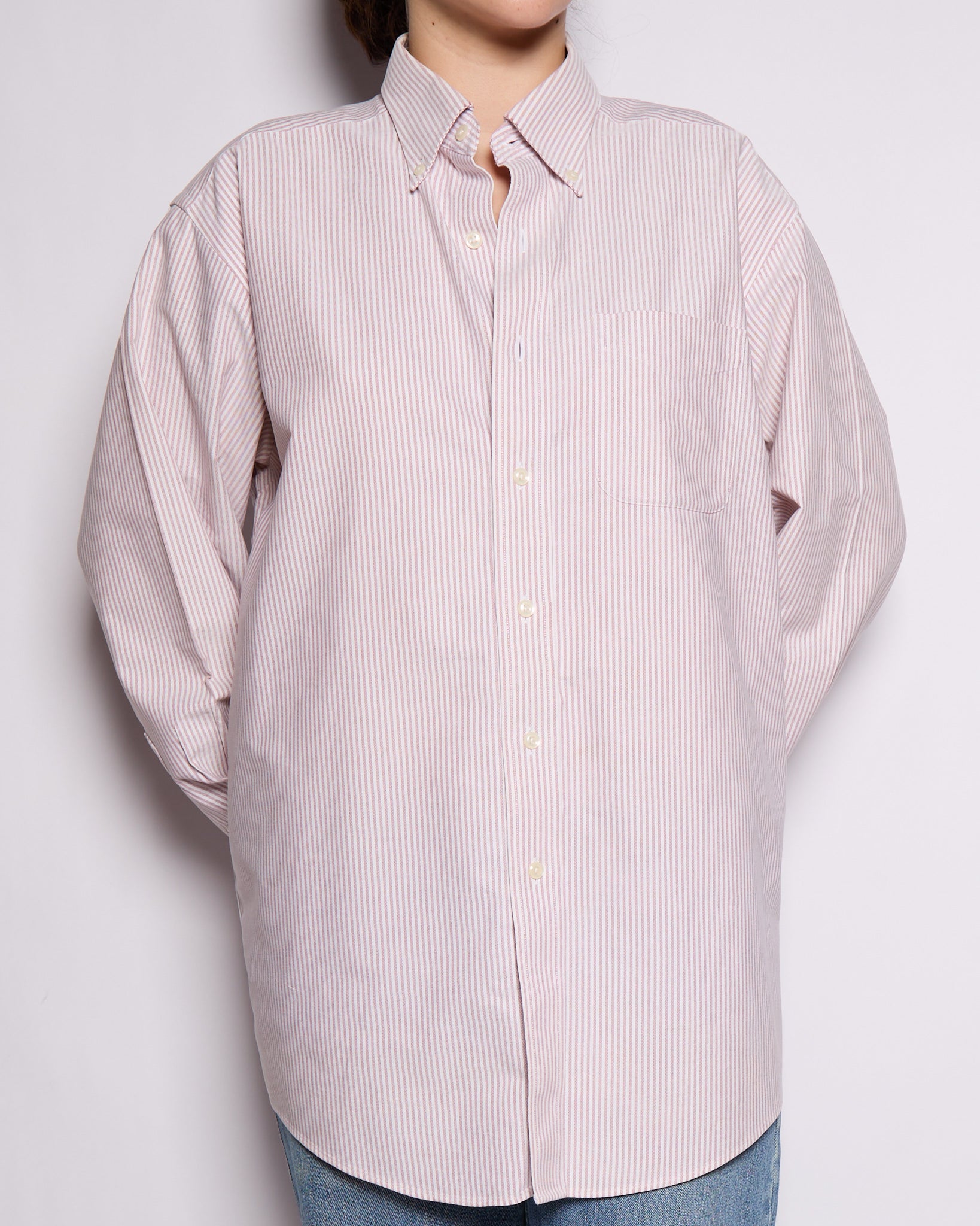 00’s LL Bean Red White Striped Button Down