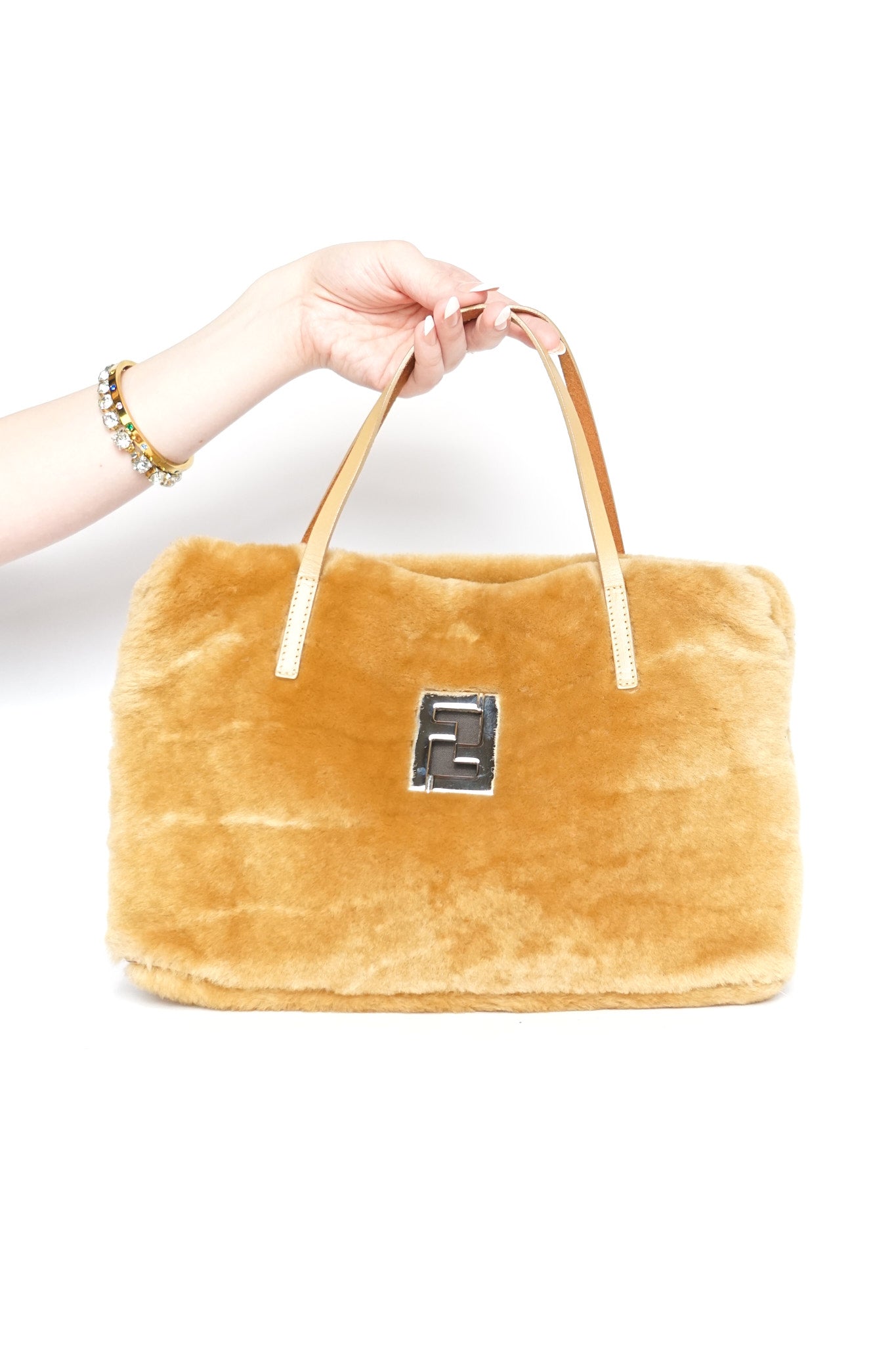 Fendi Caramel Faux Fur Logo Bag