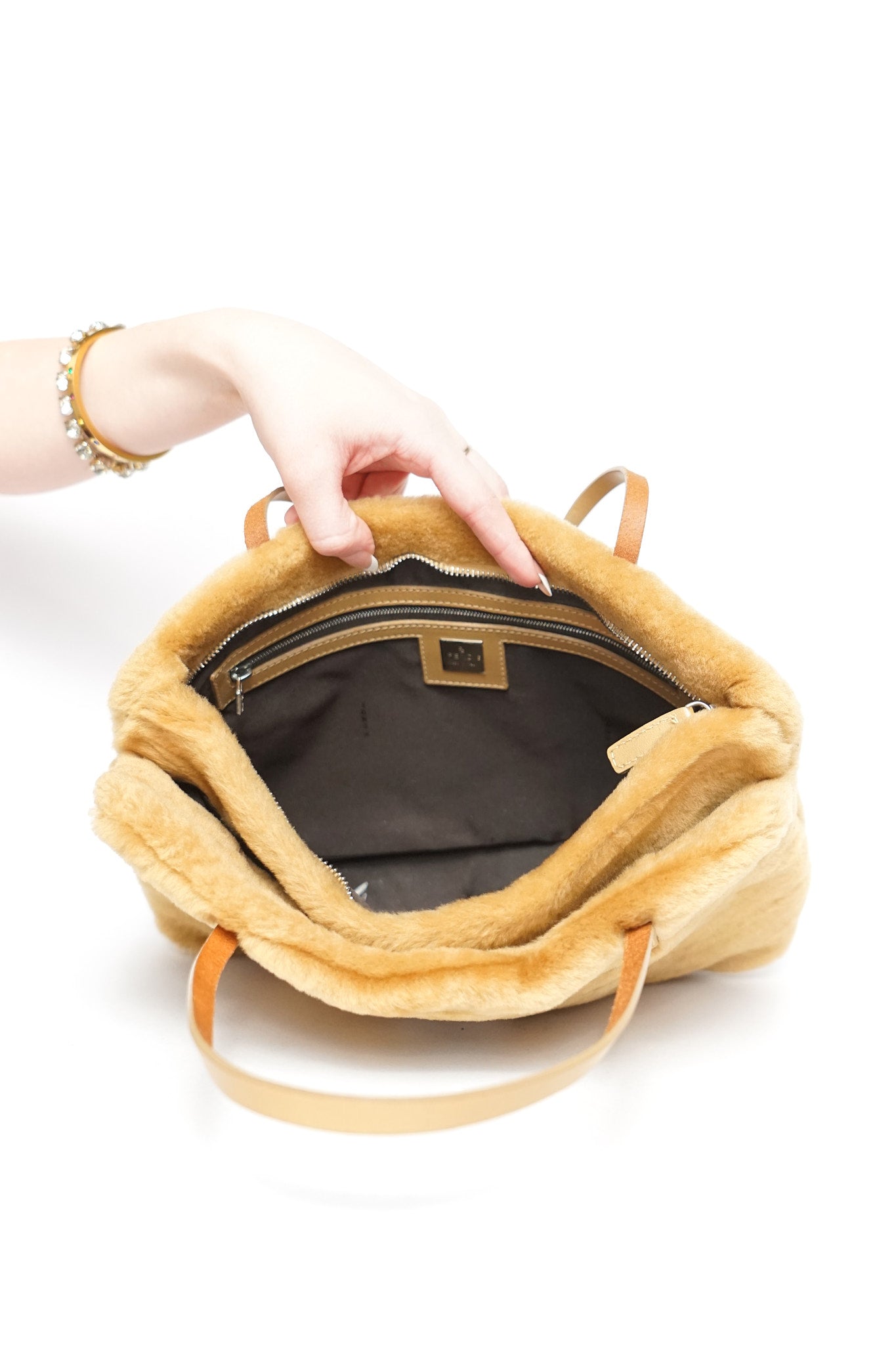 Fendi Caramel Faux Fur Logo Bag