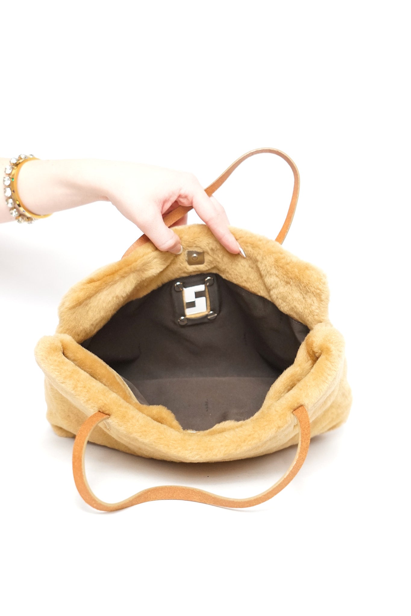 Fendi Caramel Faux Fur Logo Bag