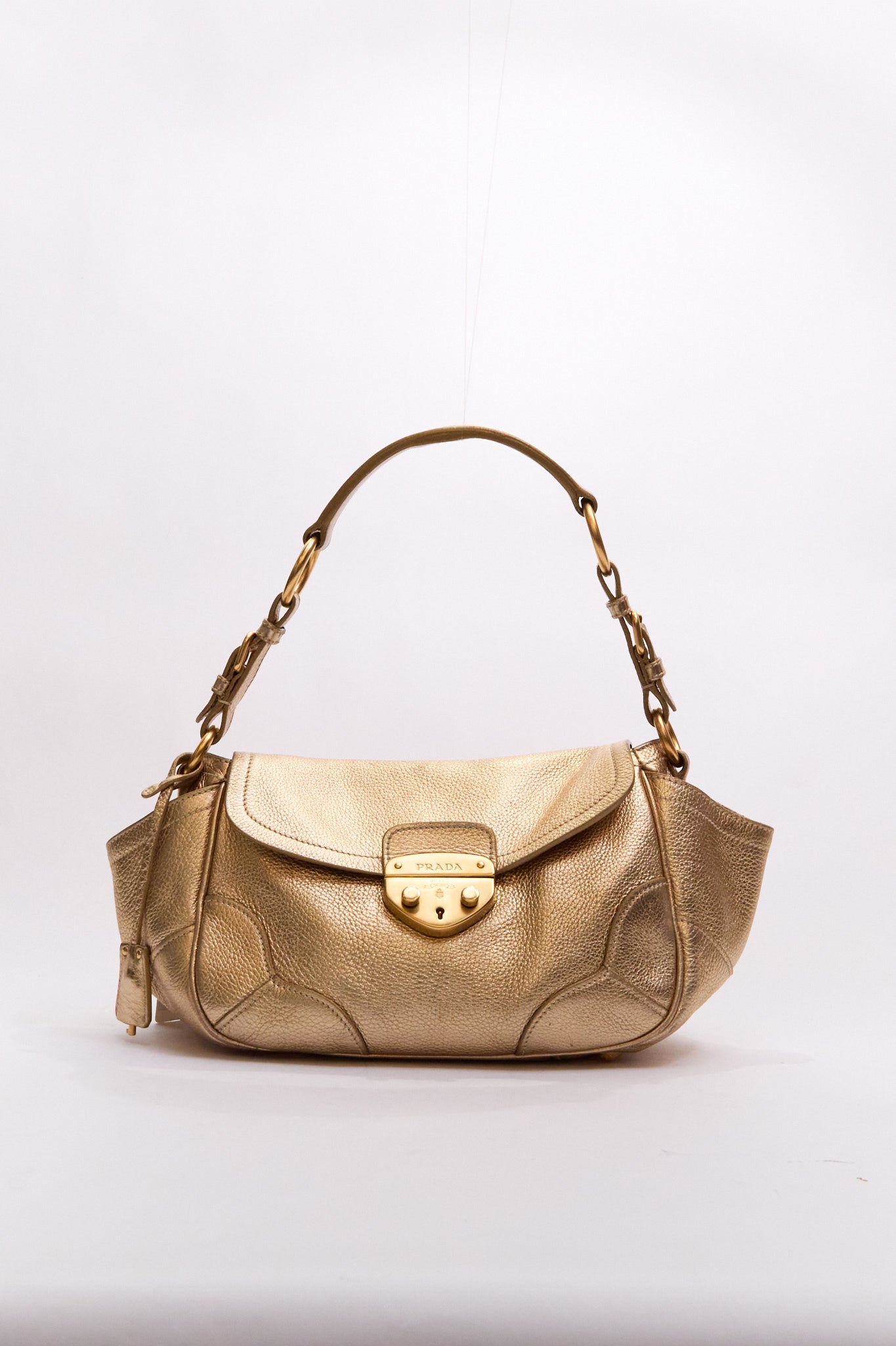 00's Prada Gold Leather Shoulder Bag