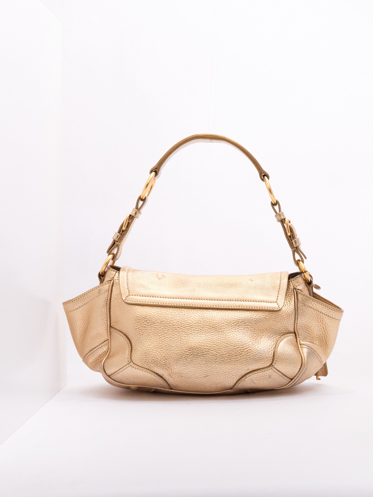 00's Prada Gold Leather Shoulder Bag