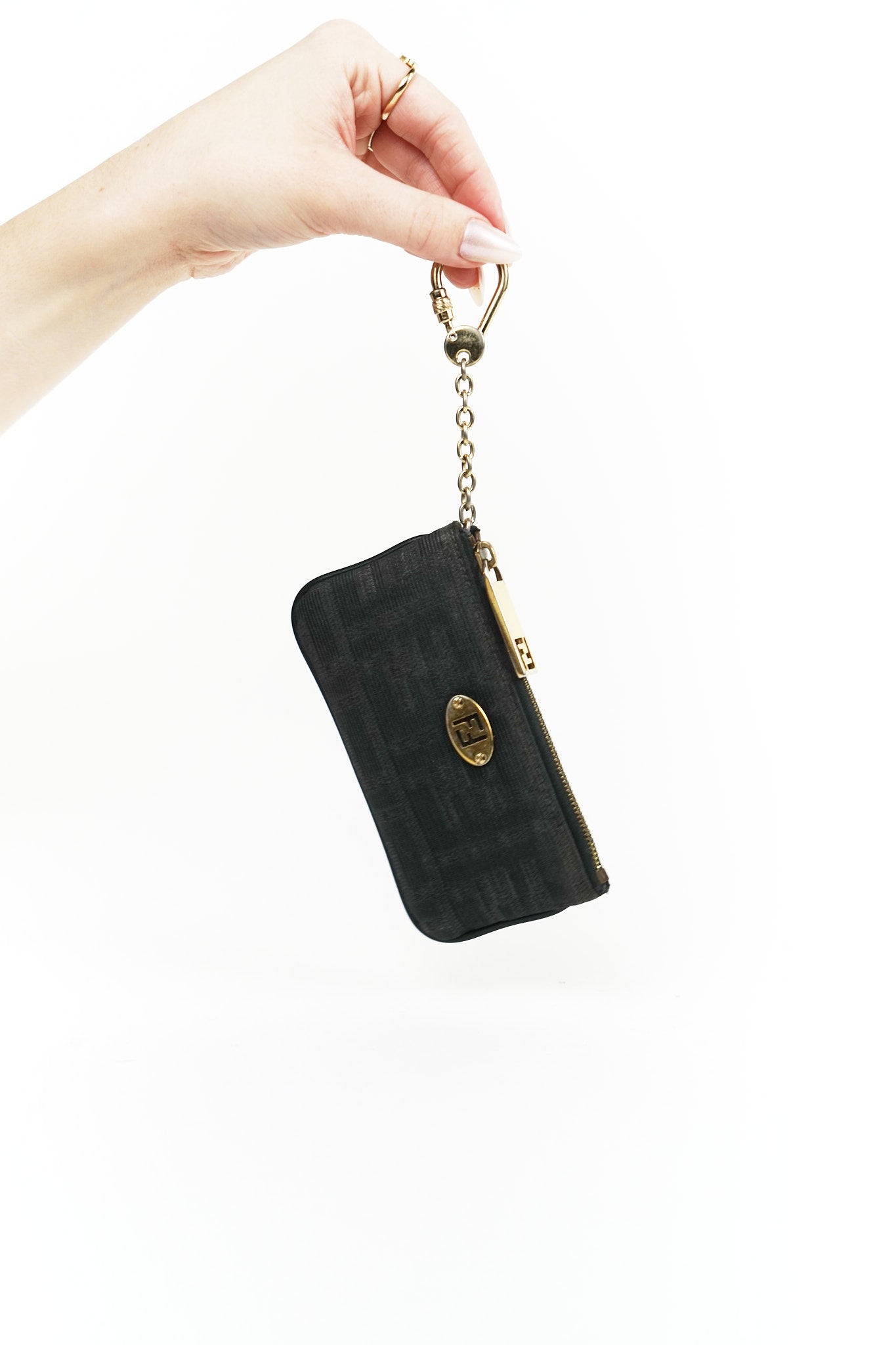Fendi Black Canvas Keychain Pouch