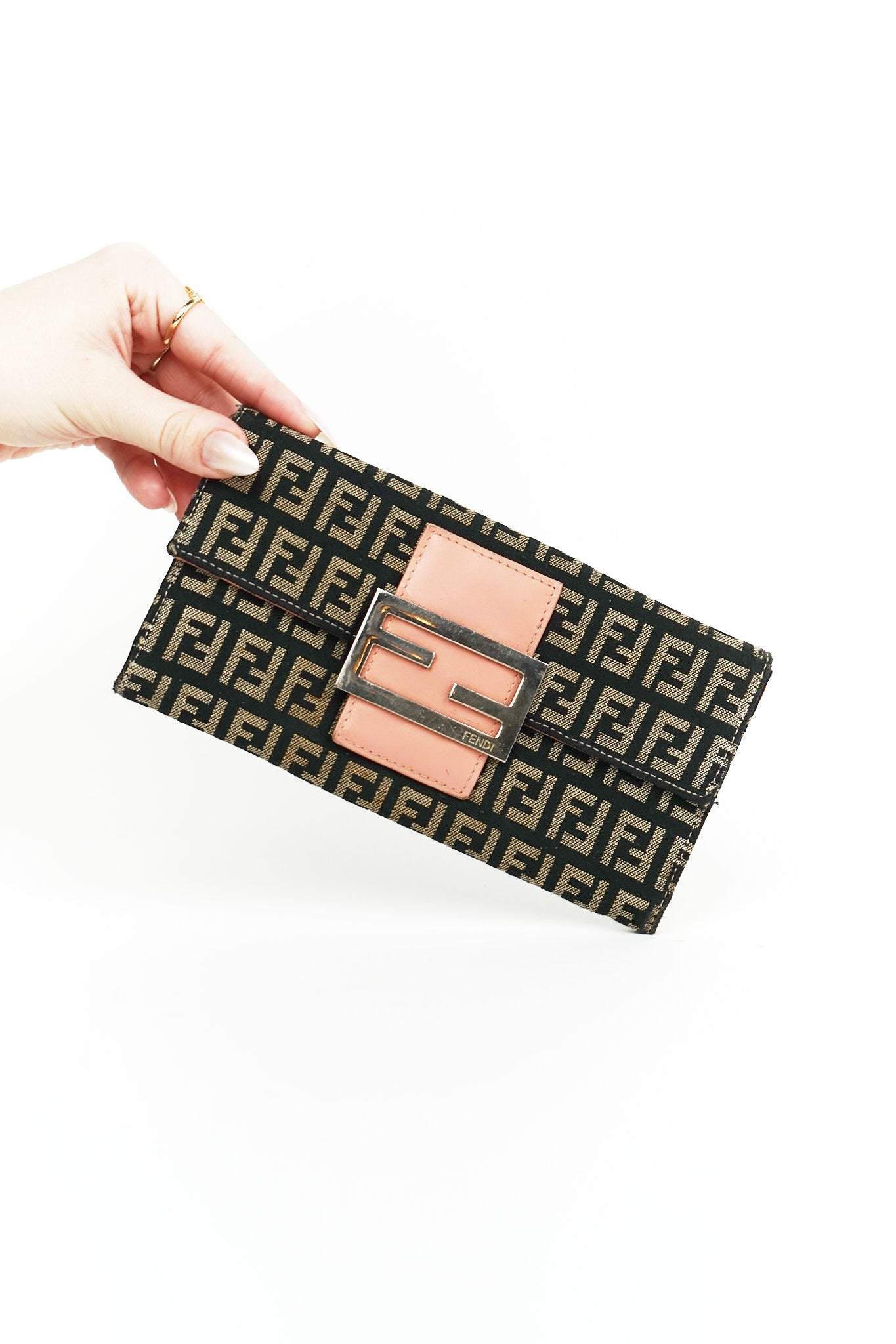 Fendi Black and White Canvas FF Wallet