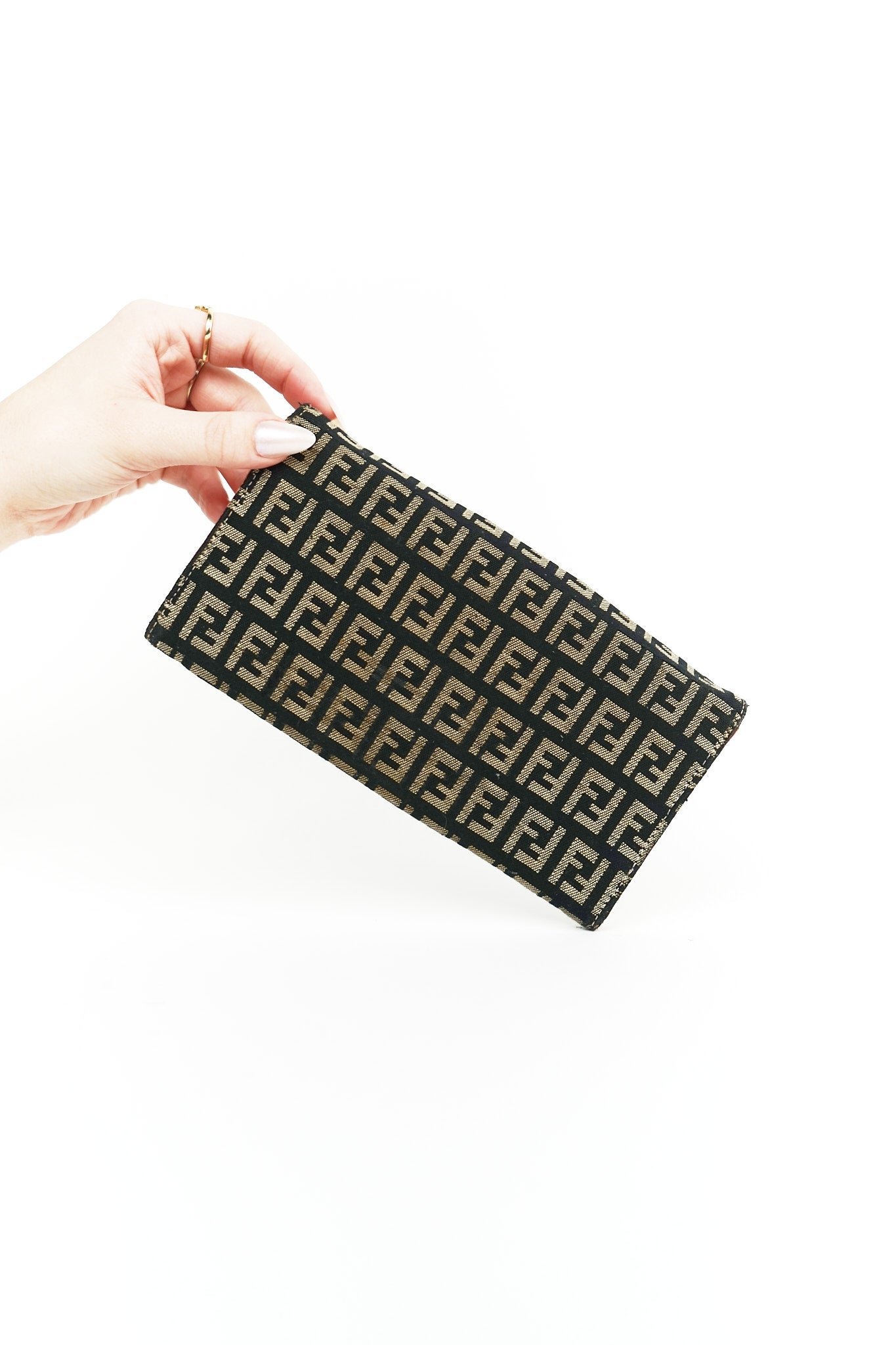 Fendi Black and White Canvas FF Wallet
