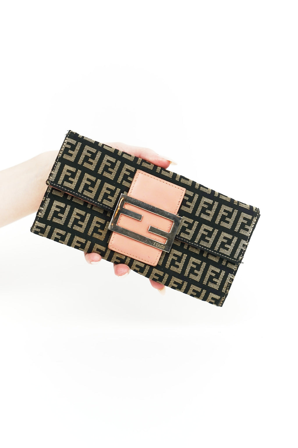 Fendi Black and White Canvas FF Wallet