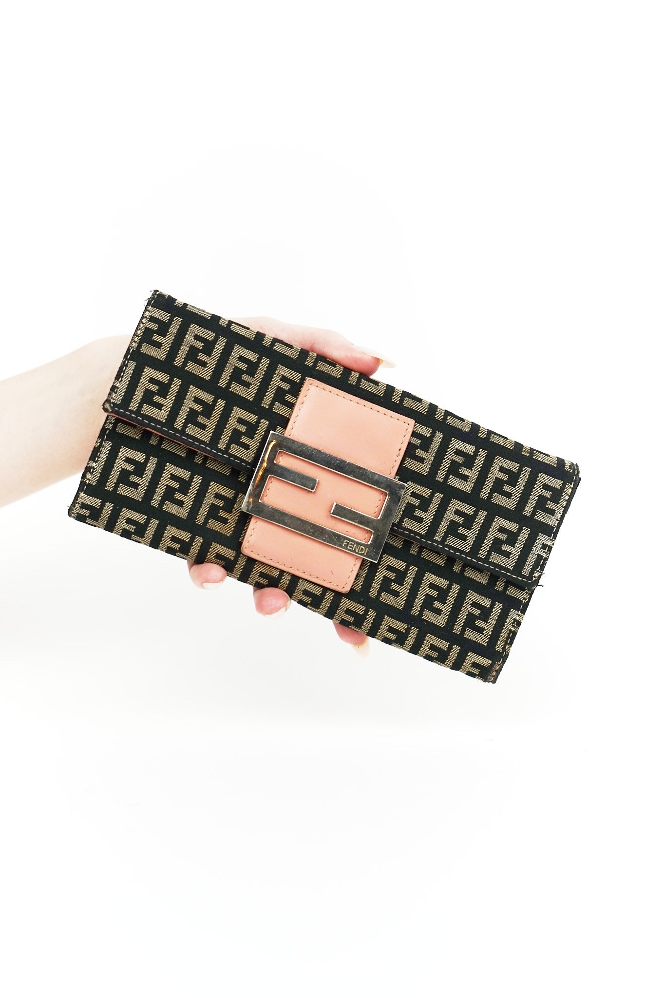 Fendi Black and White Canvas FF Wallet