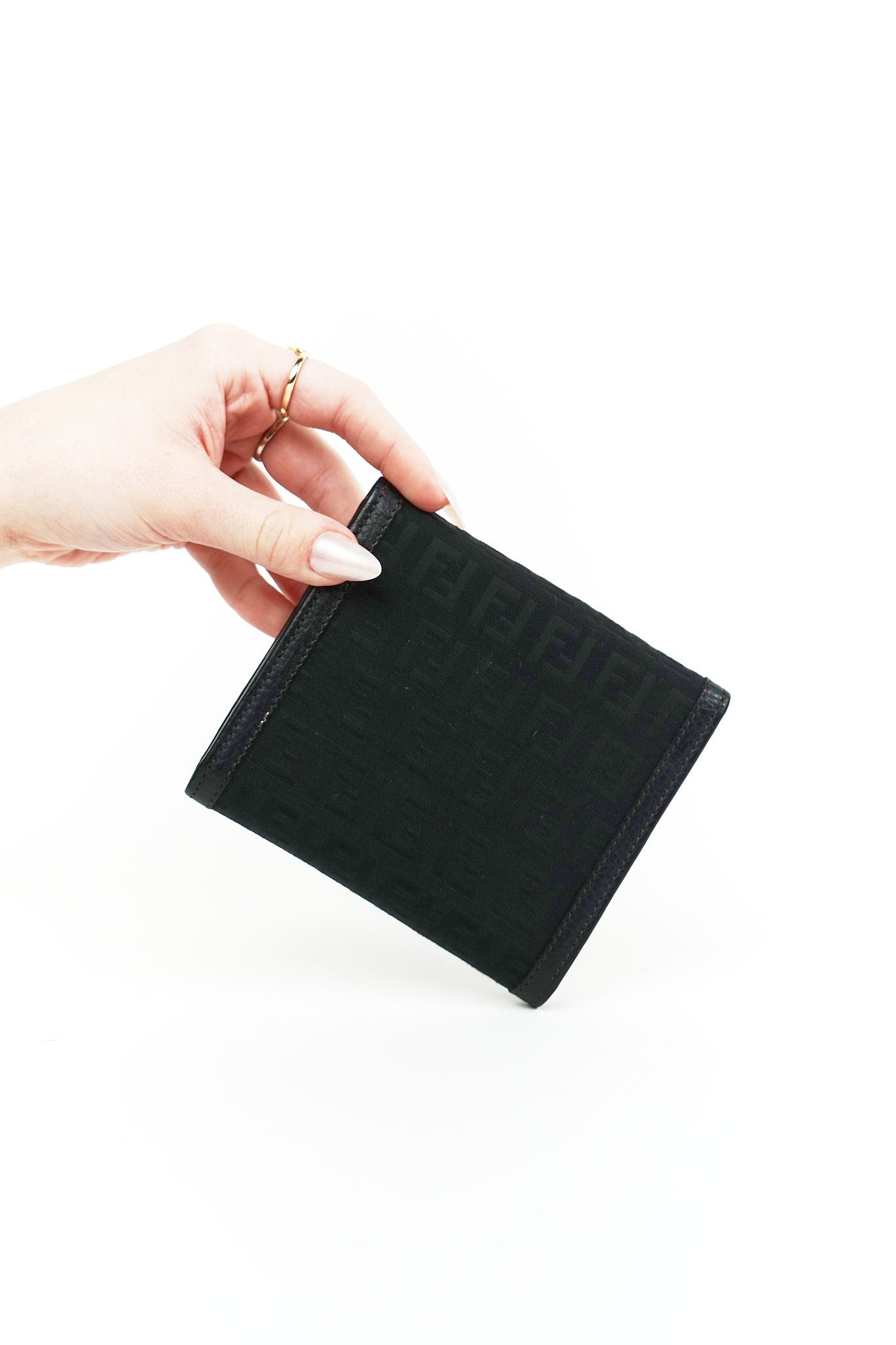 Fendi Black Canvas Charm Detail Wallet