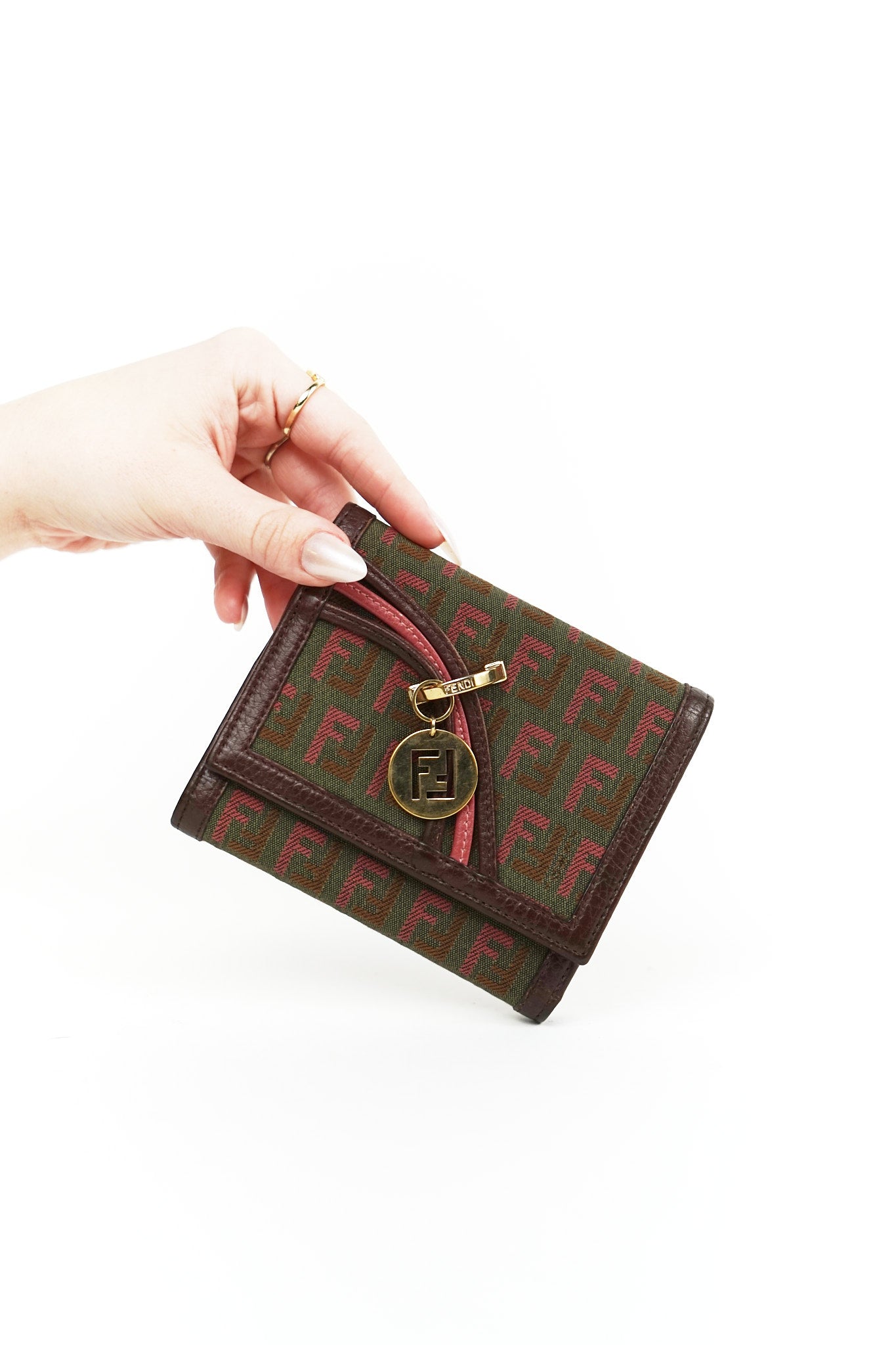 Fendi Brown Canvas Charm Detail Wallet