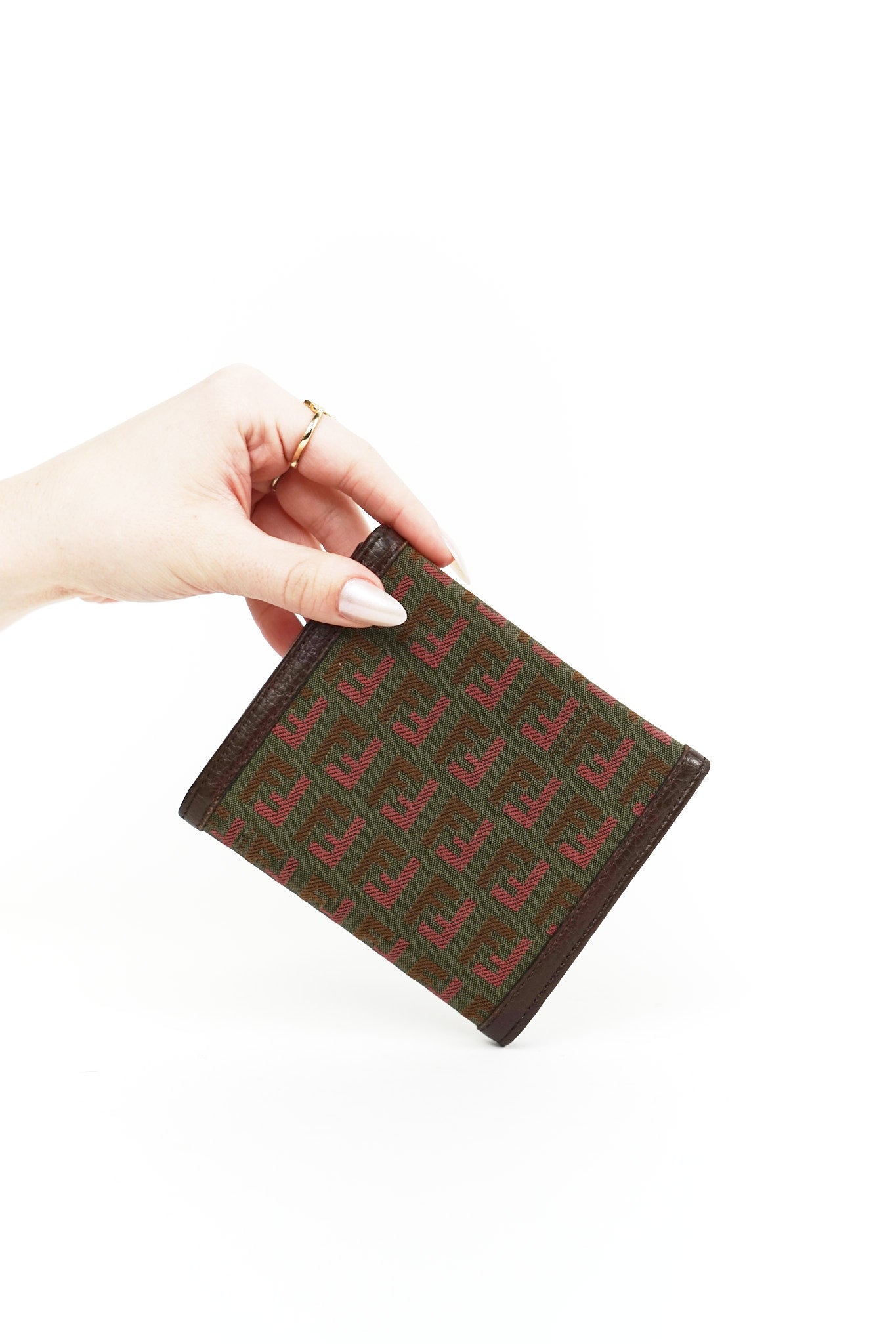 Fendi Brown Canvas Charm Detail Wallet