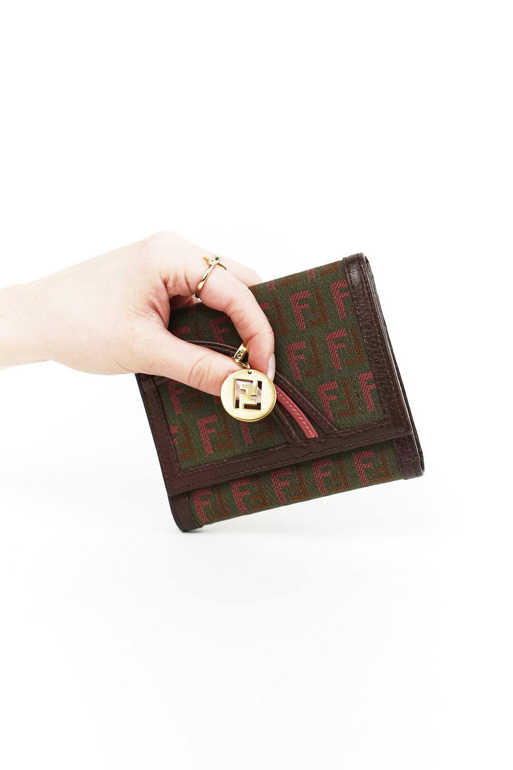 Fendi Brown Canvas Charm Detail Wallet