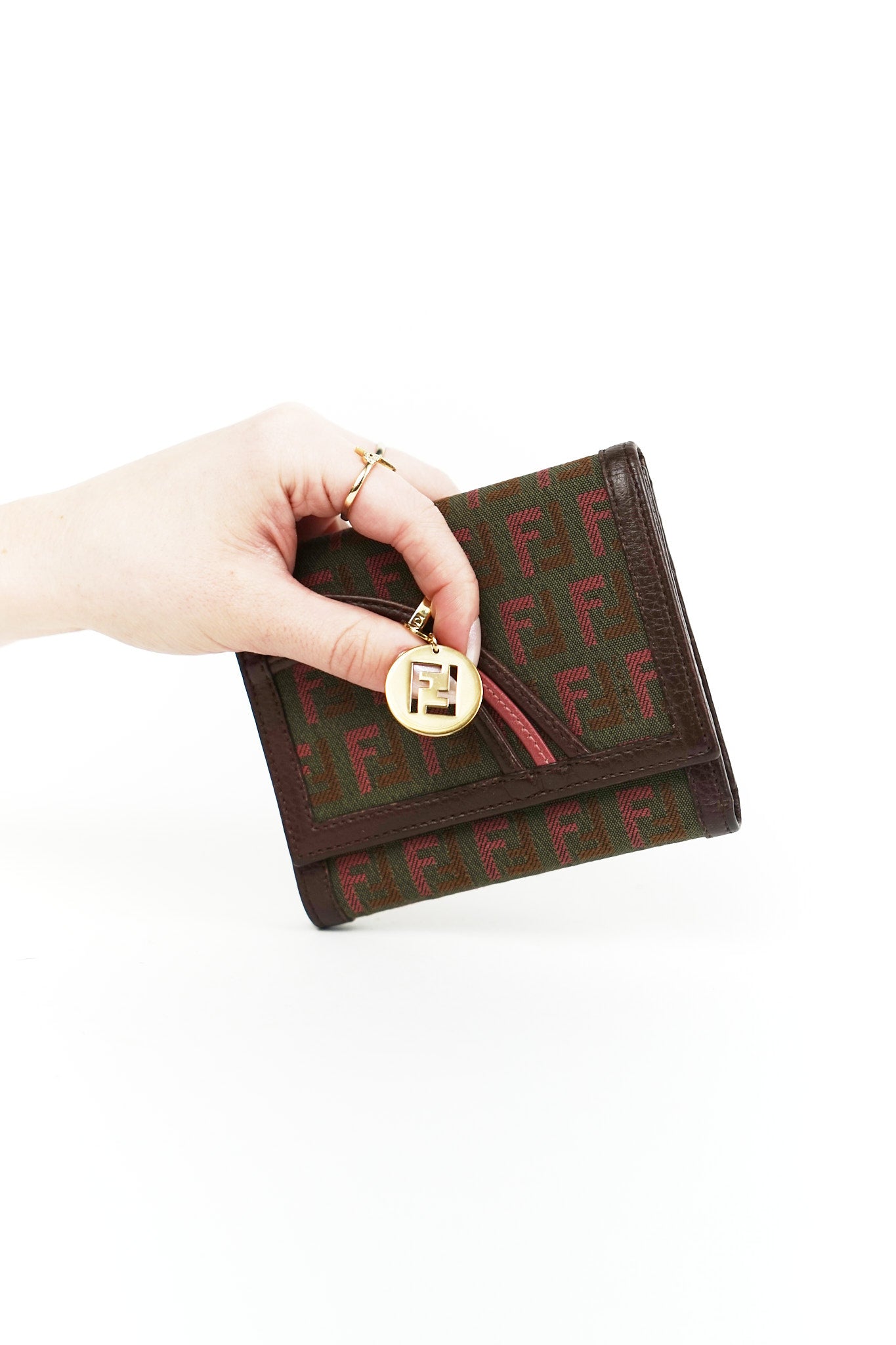 Fendi Brown Canvas Charm Detail Wallet
