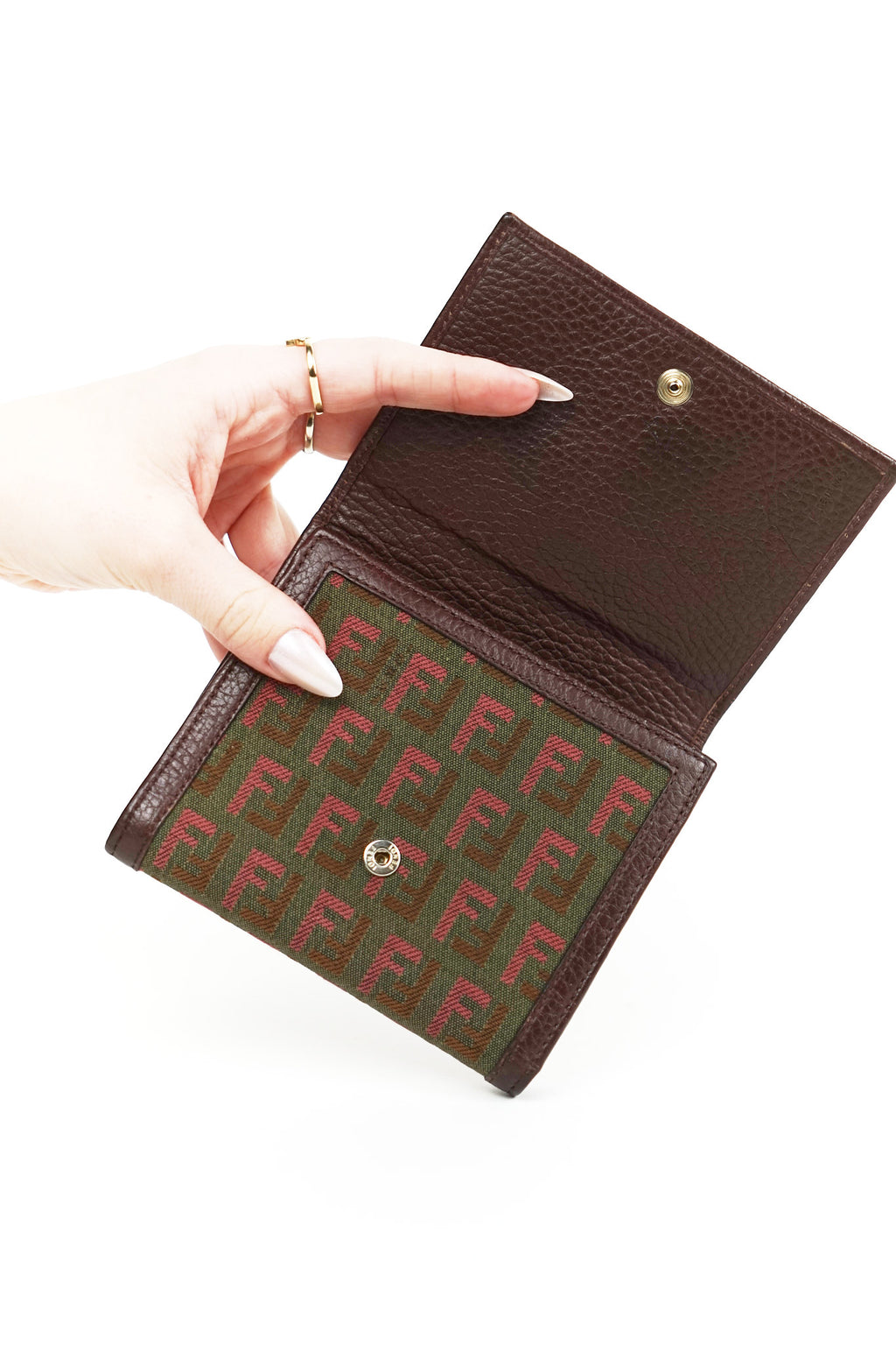 Fendi Brown Canvas Charm Detail Wallet