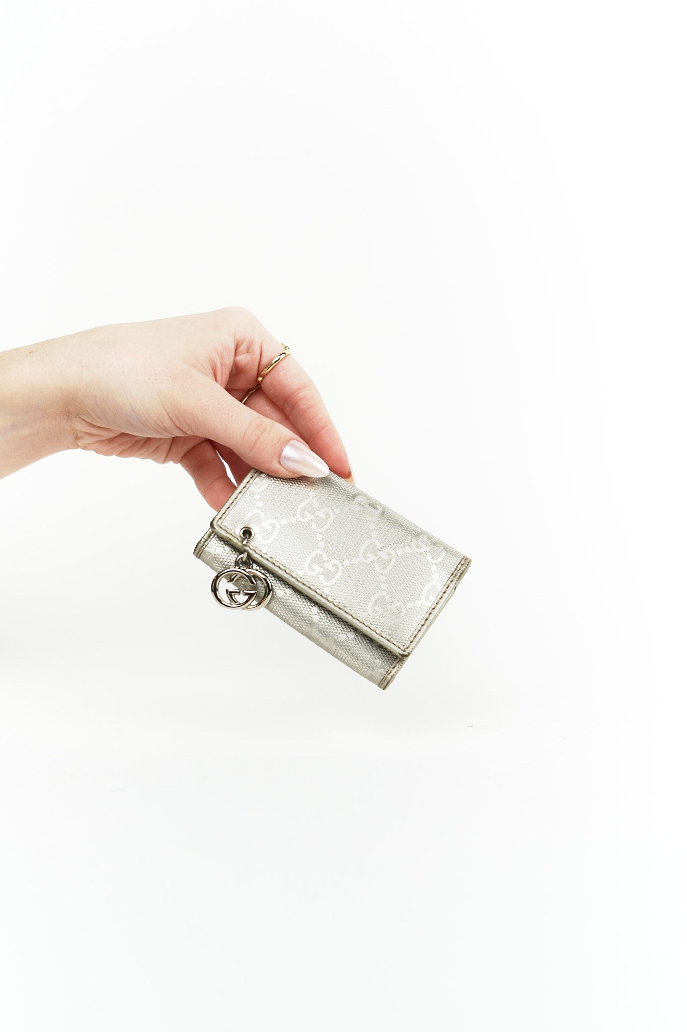 Gucci Silver Leather Key Holder Wallet