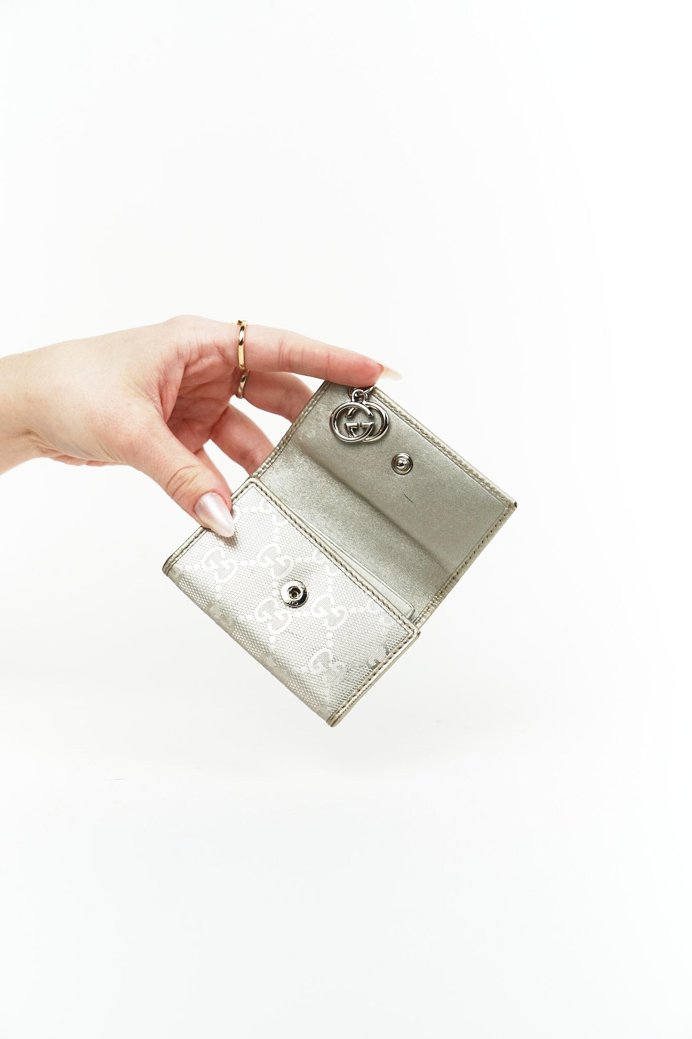 Gucci Silver Leather Key Holder Wallet