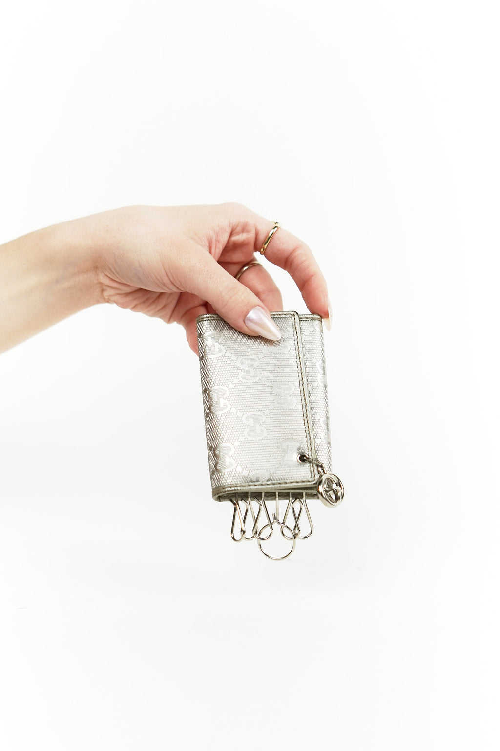 Gucci Silver Leather Key Holder Wallet