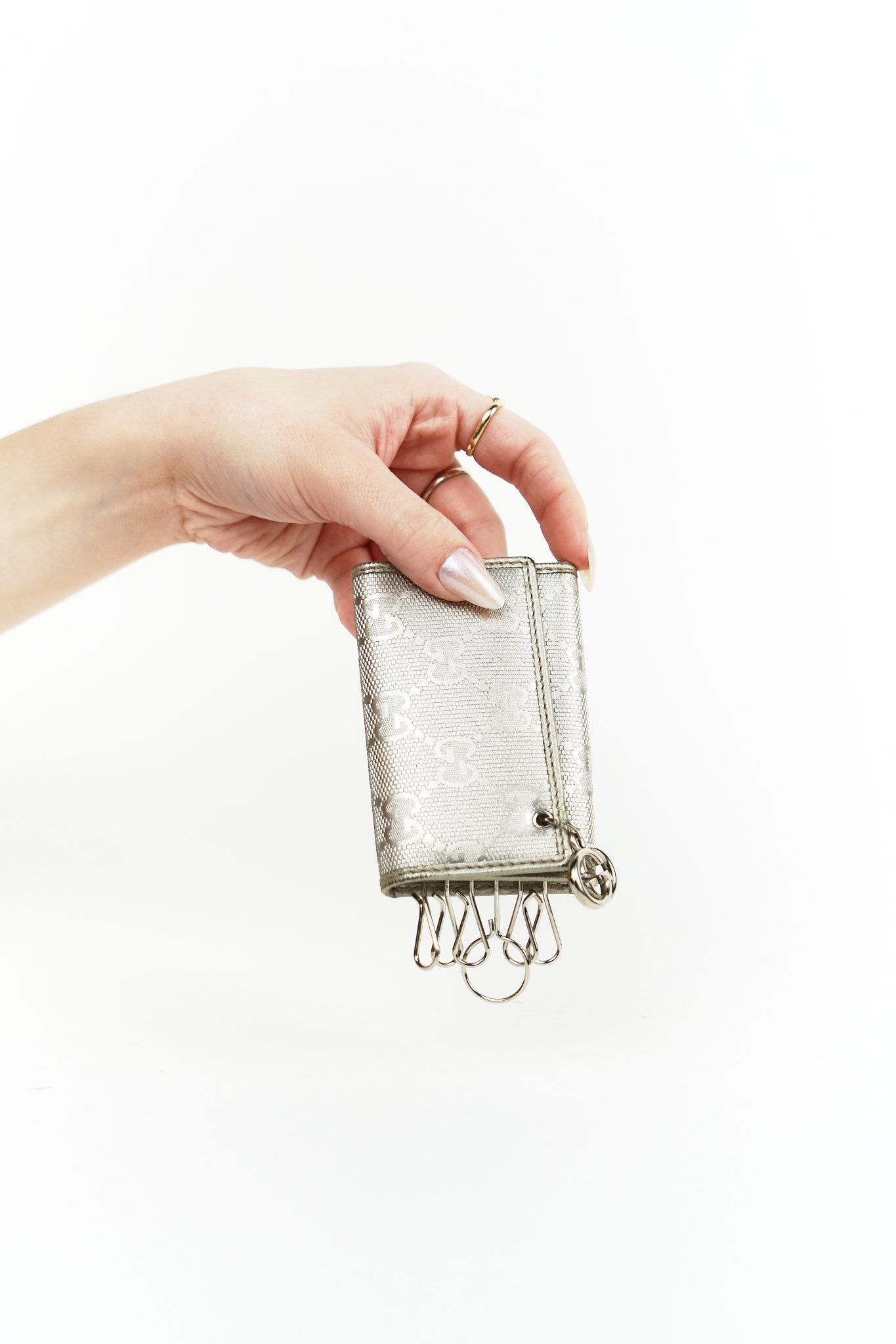 Gucci Silver Leather Key Holder Wallet