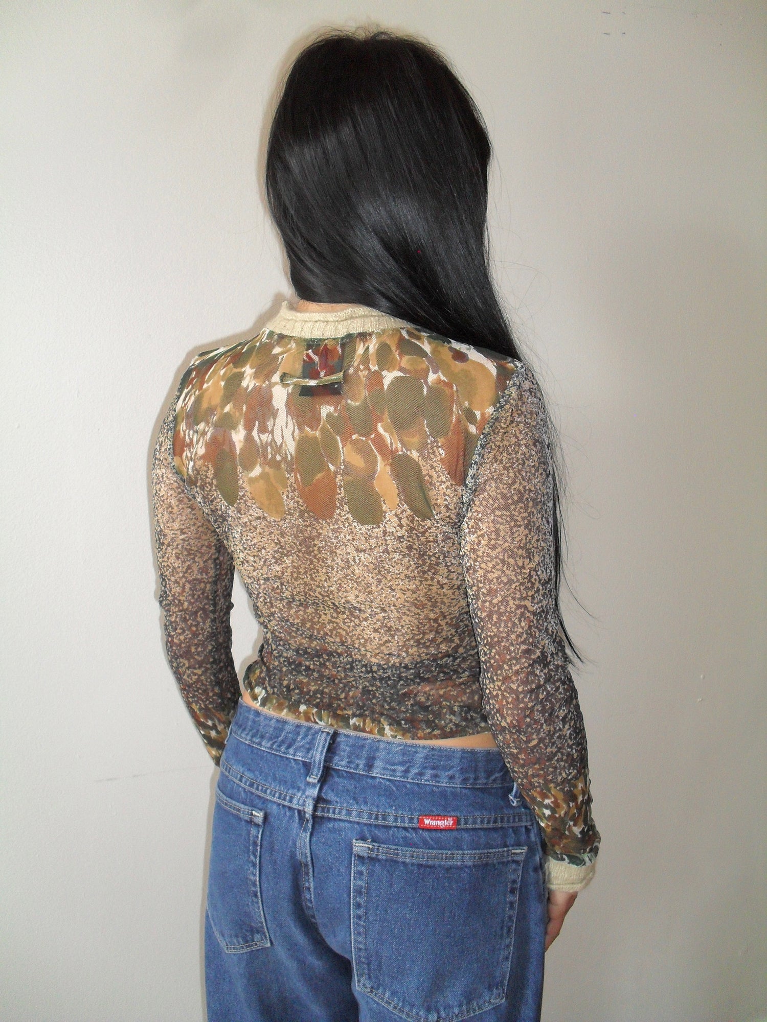 JPG 90's Mesh Knit Trim Printed Top