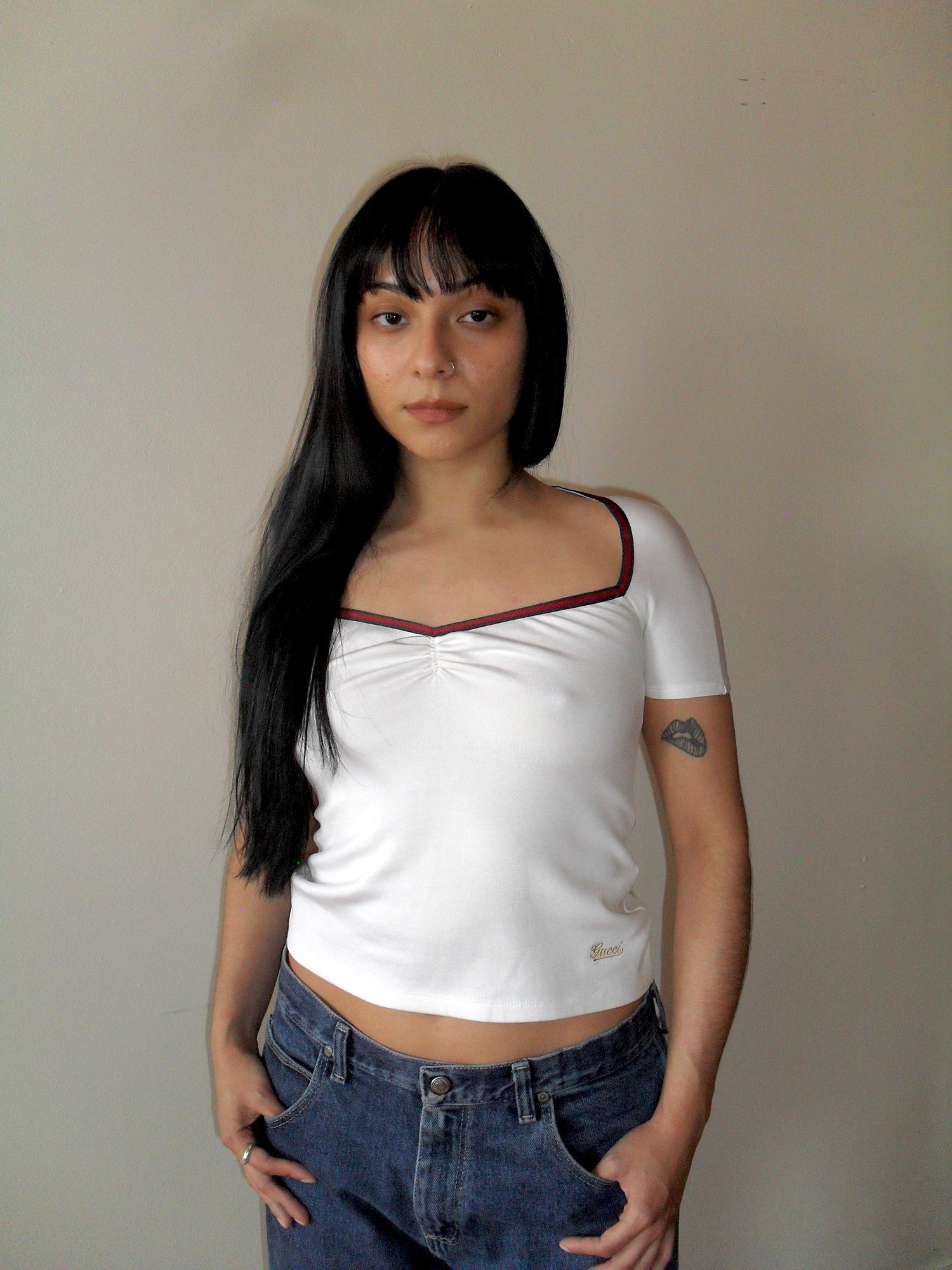 Gucci White Ruched T-Shirt
