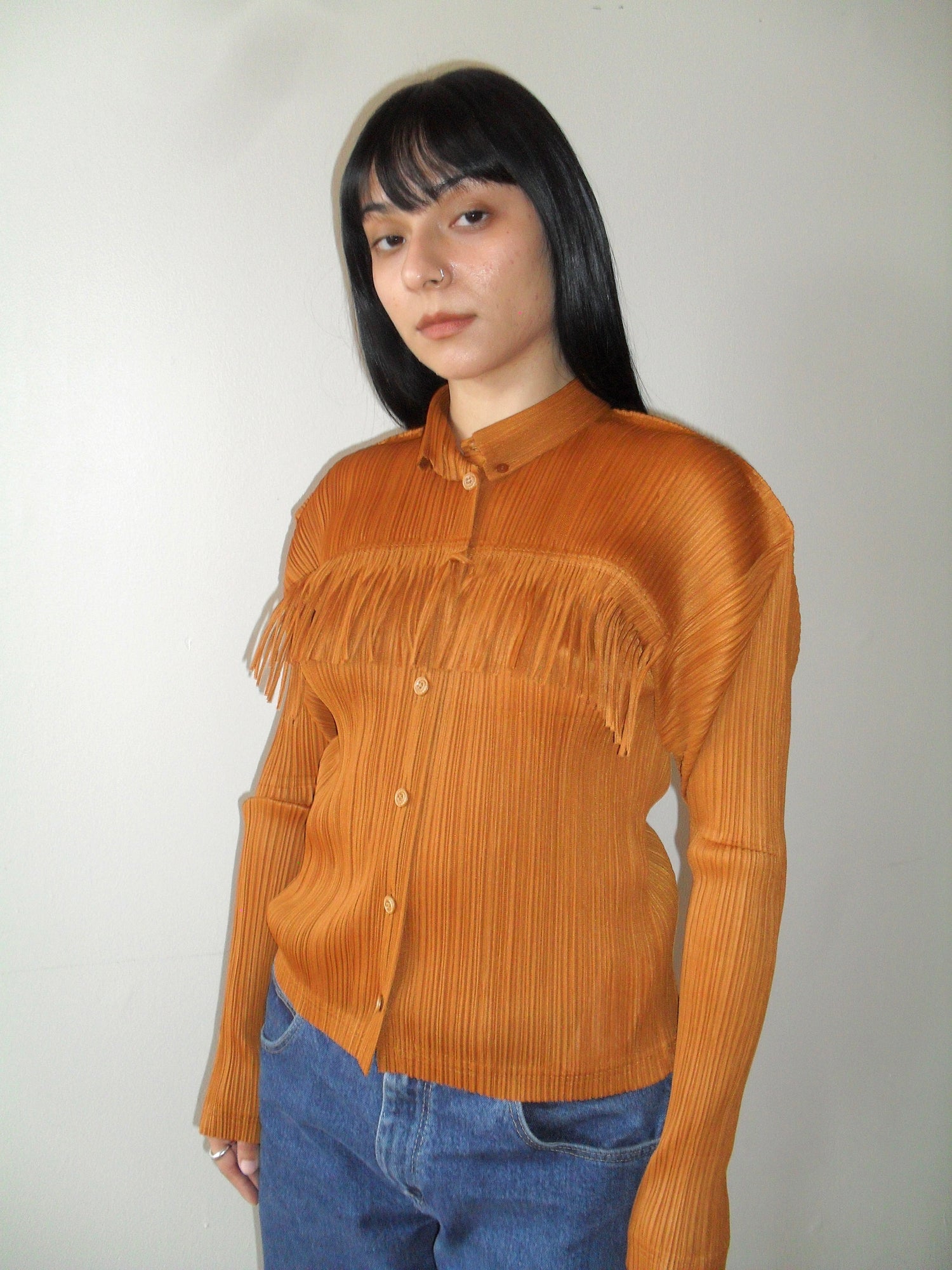 Issey Miyake Pleats Please Orange Fringe Top