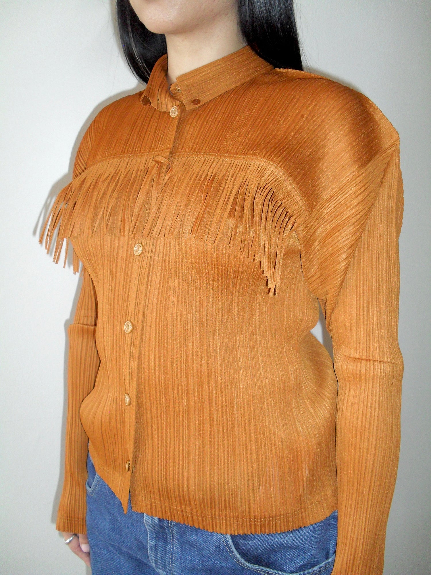 Issey Miyake Pleats Please Orange Fringe Top