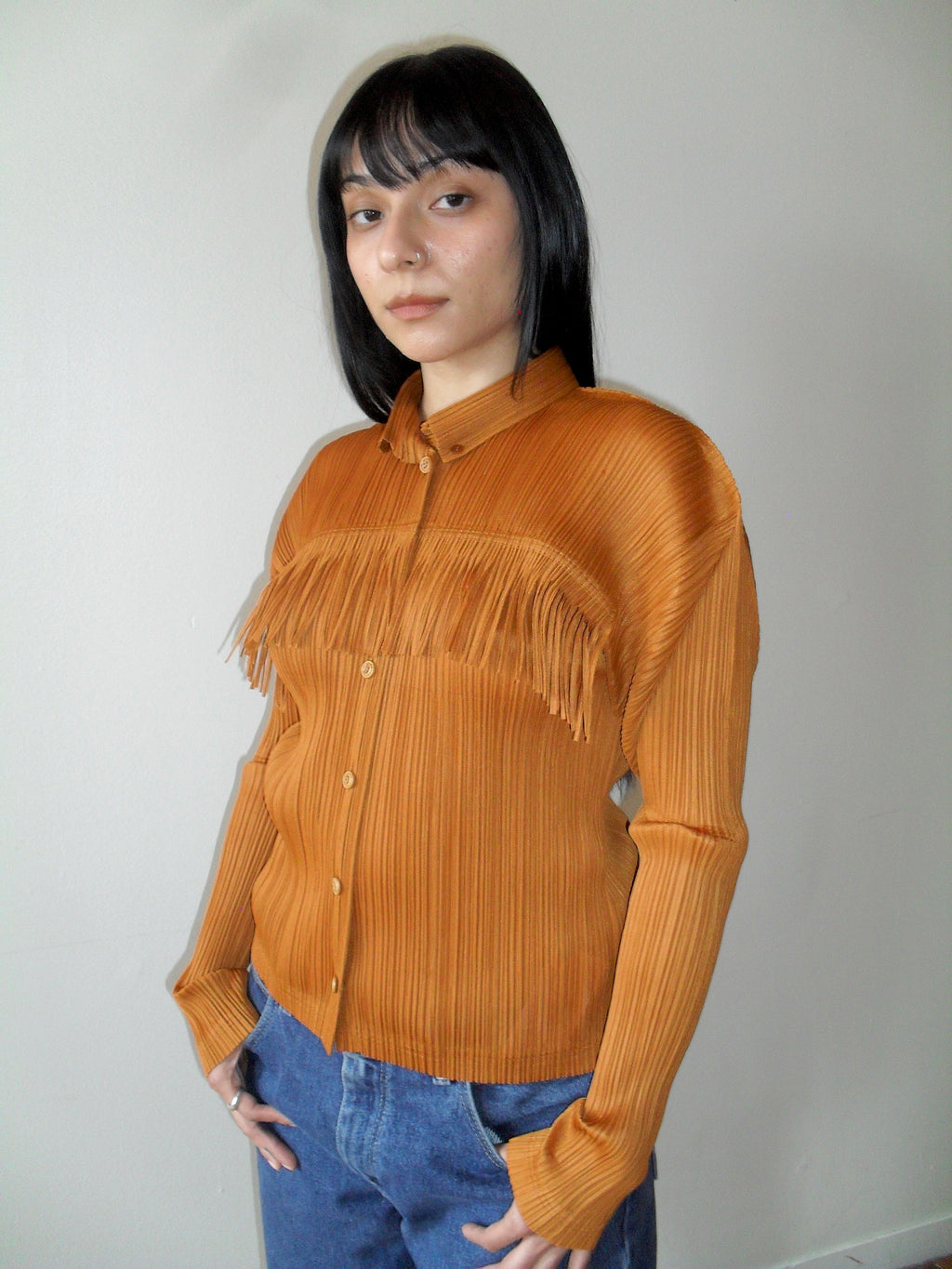 Issey Miyake Pleats Please Orange Fringe Top