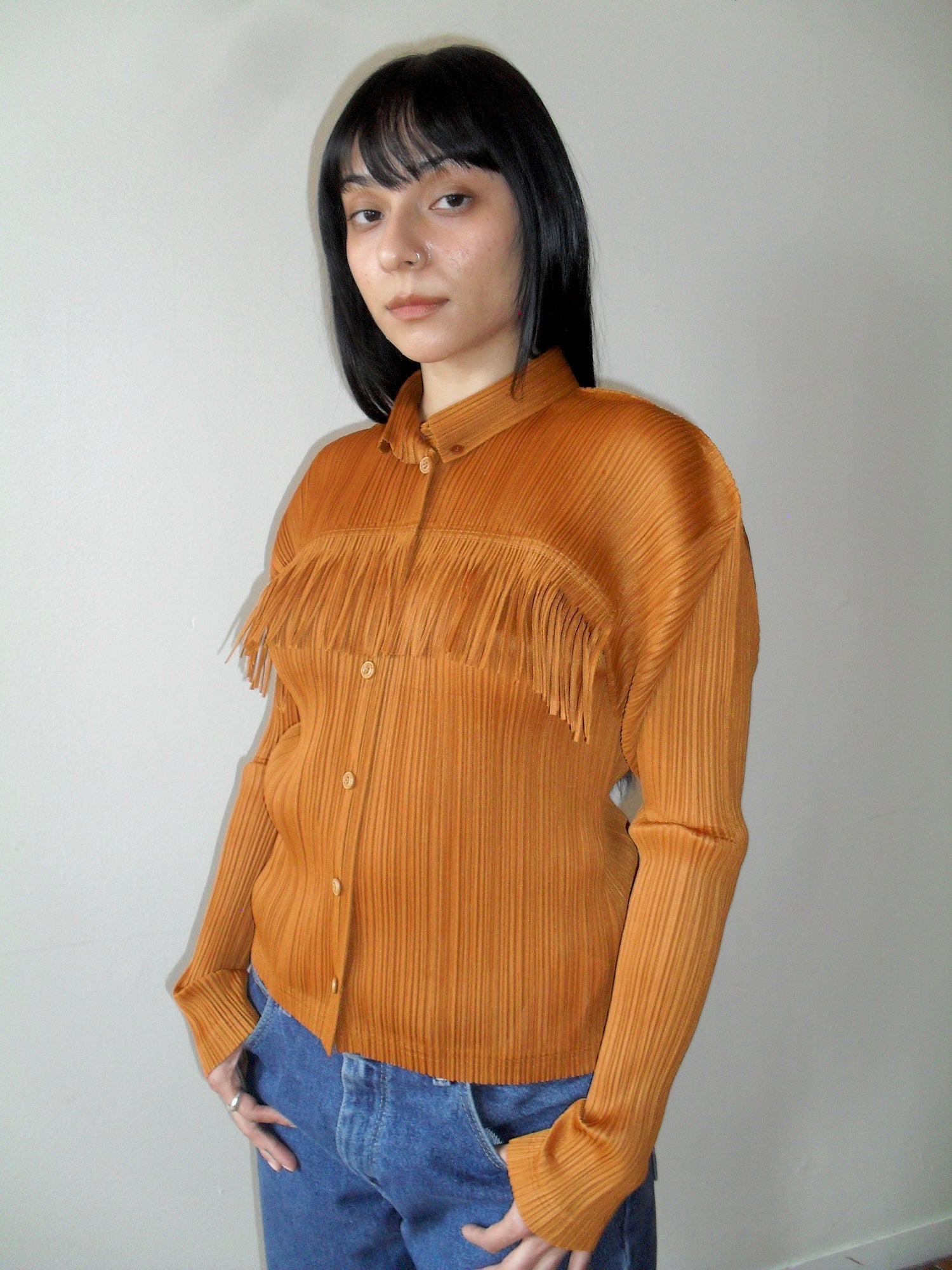 Issey Miyake Pleats Please Orange Fringe Top