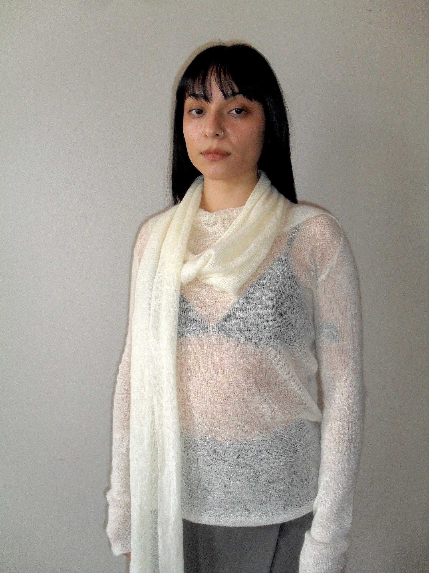 Issey Miyake White Knit Top with Scarf