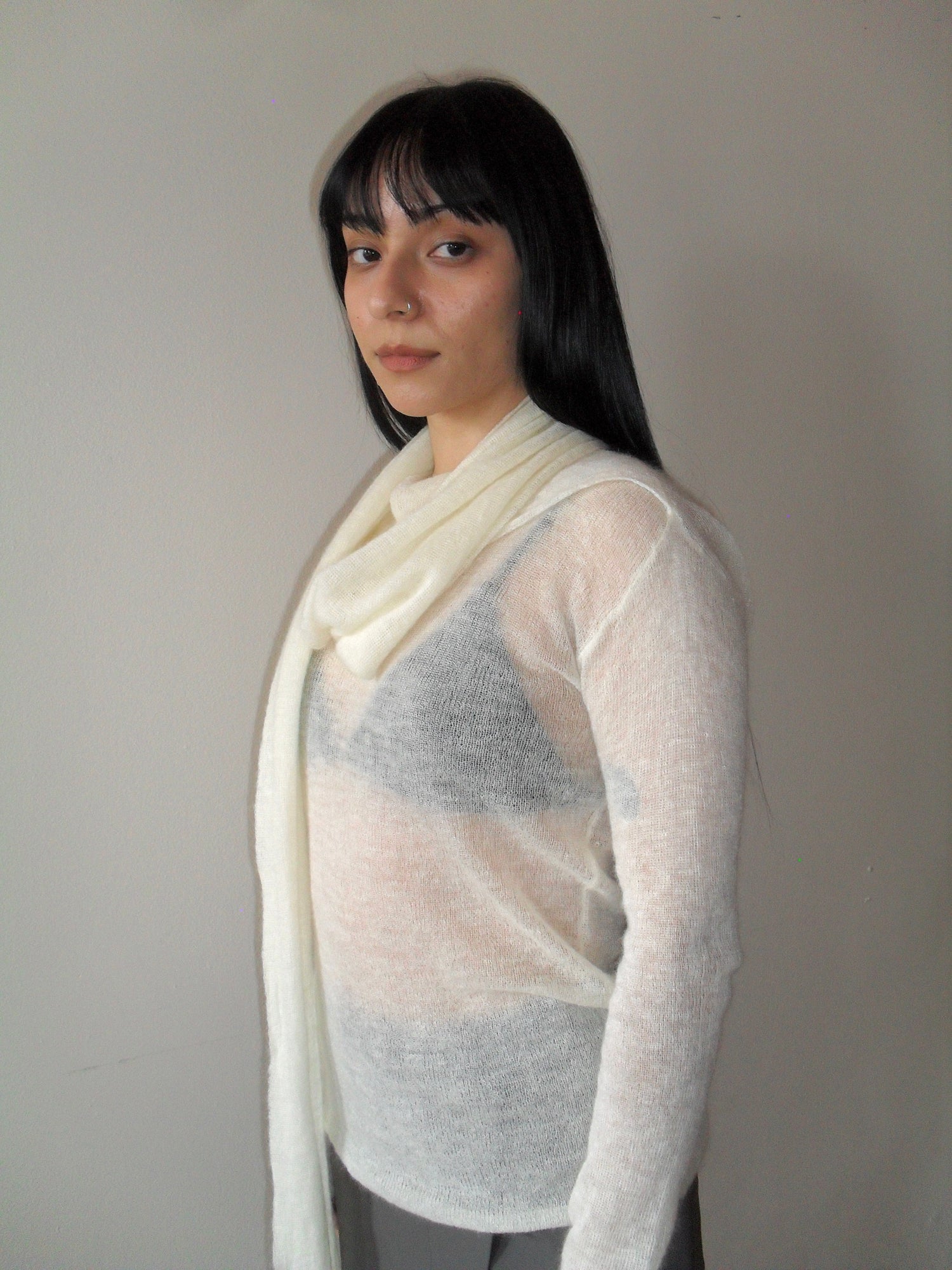 Issey Miyake White Knit Top with Scarf