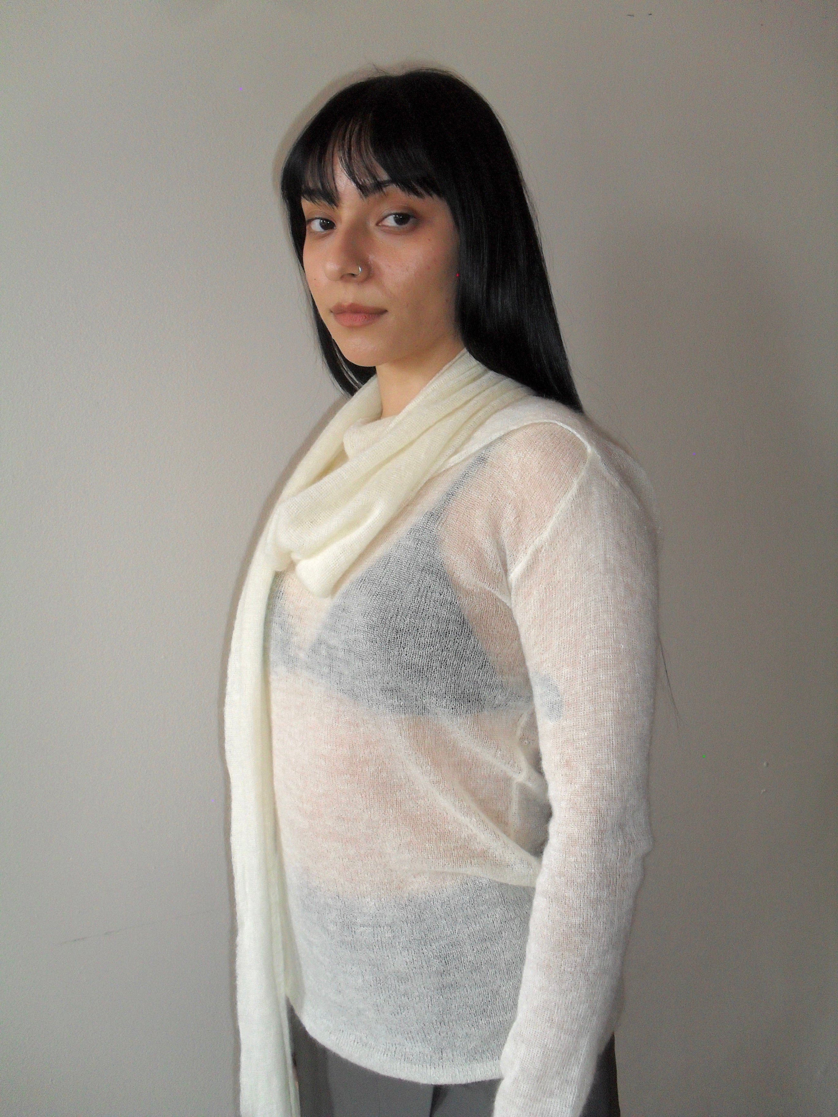 Issey Miyake White Knit Top with Scarf
