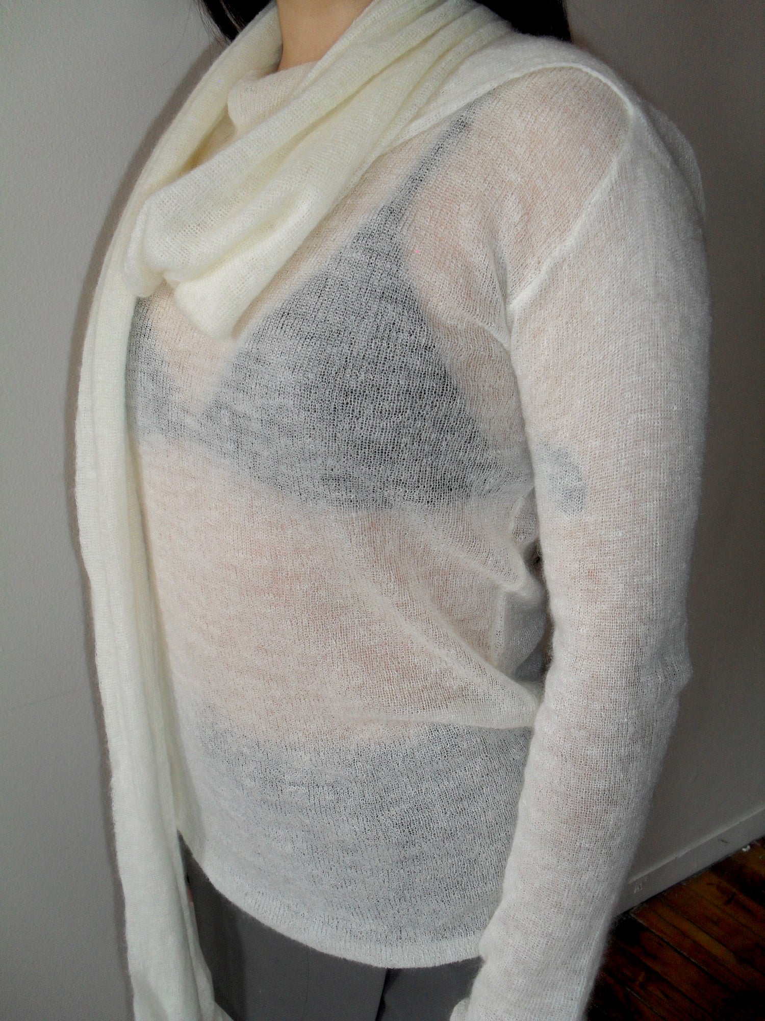 Issey Miyake White Knit Top with Scarf