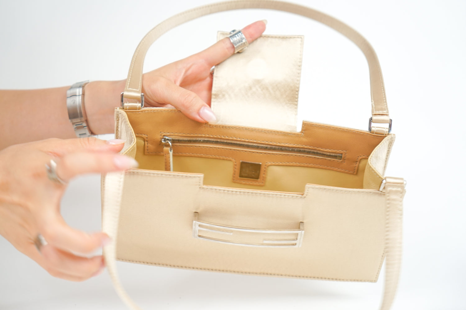 Vintage Fendi FF Logo Satin Top Handle Bag
