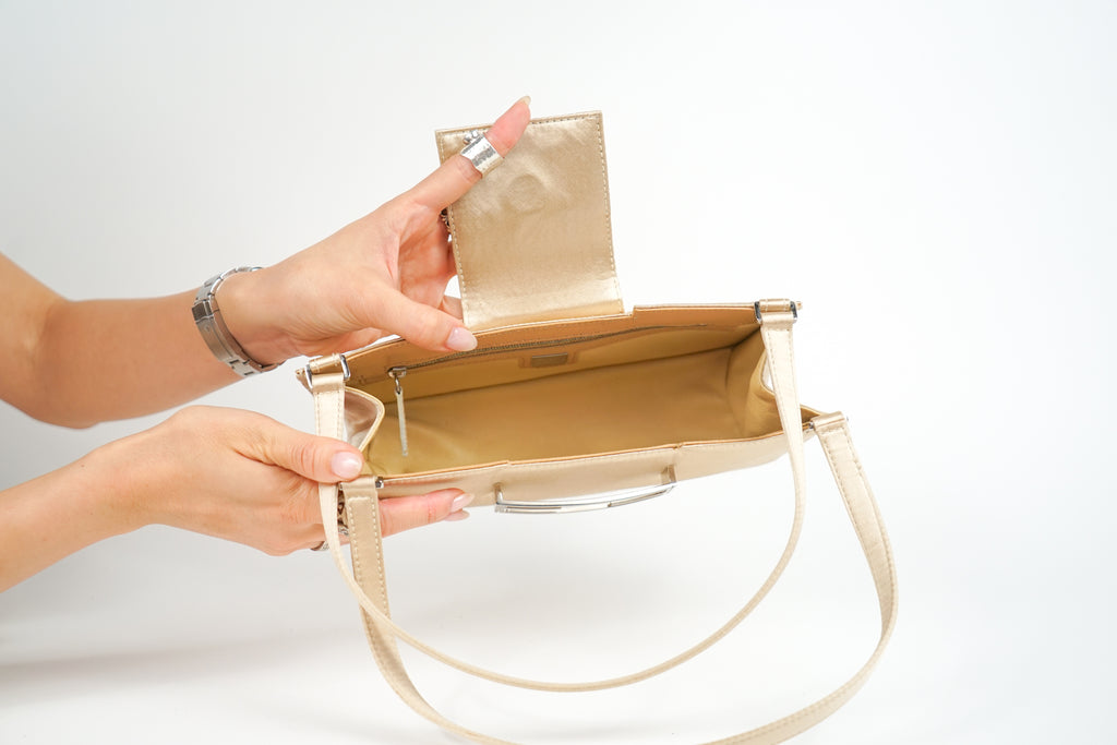 Vintage Fendi FF Logo Satin Top Handle Bag