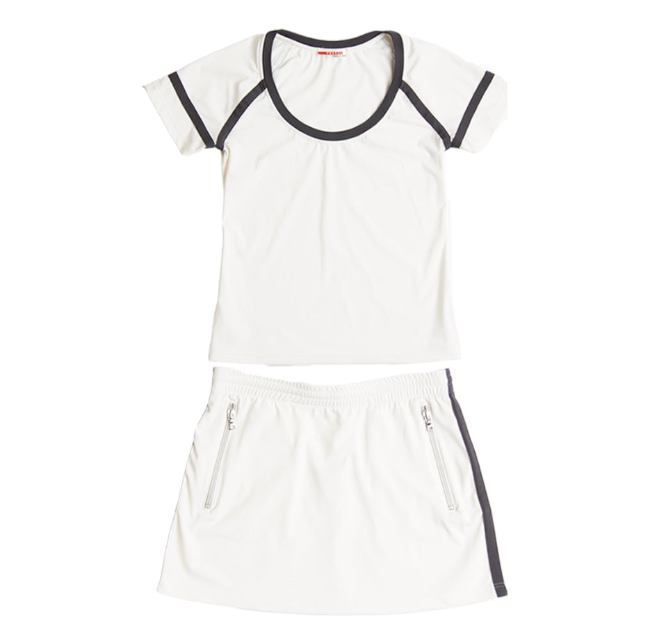 Vintage Prada Sport White Striped Top Skirt Set