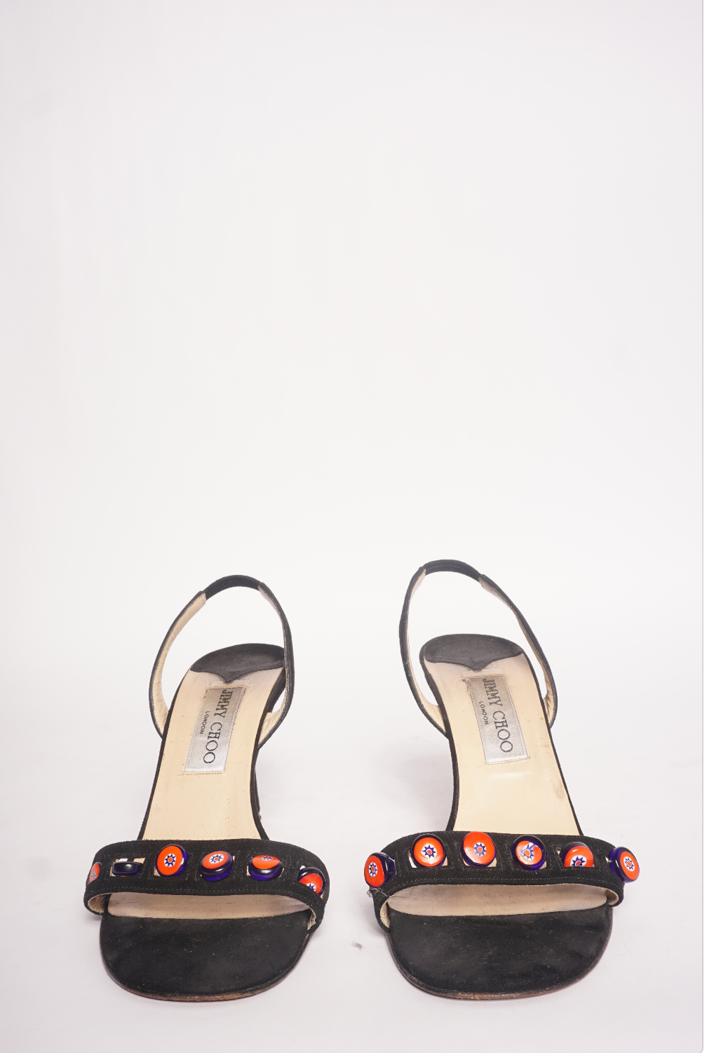 Jimmy Choo Black Peep Toe Heels w/ Beads