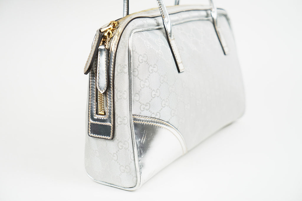 Vintage Silver Gucci New Brit Boston Bag